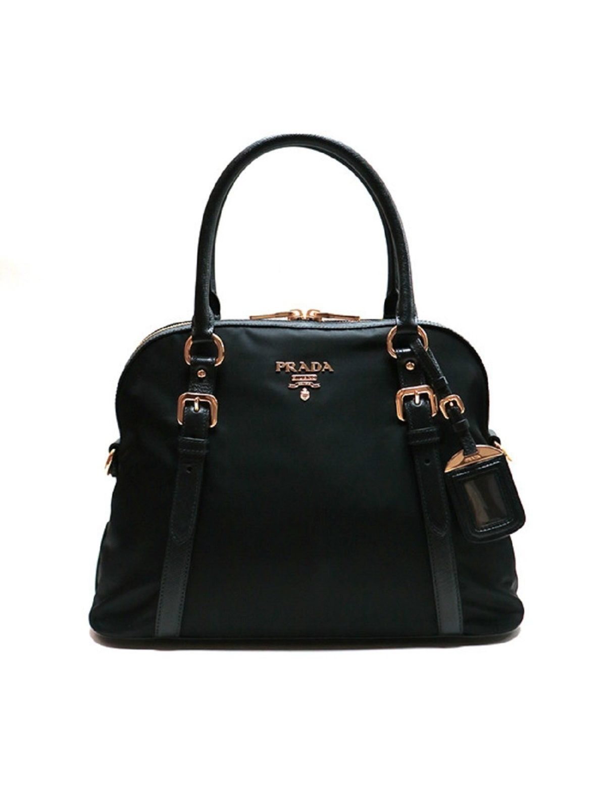 Prada Tessuto Nylon Saffiano Leather Black Satchel Bag