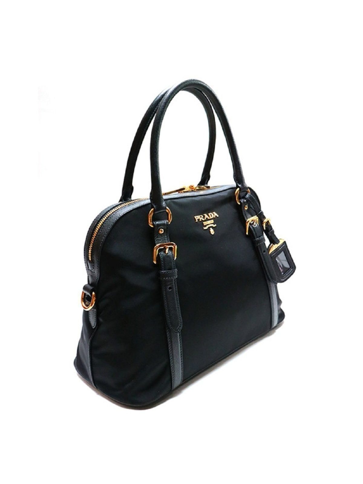 Prada Tessuto Nylon Saffiano Leather Black Satchel Bag