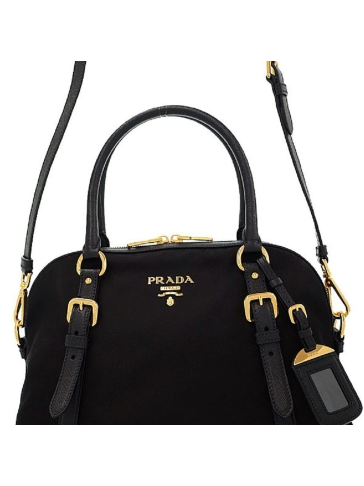 Prada Tessuto Nylon Saffiano Leather Black Satchel Bag