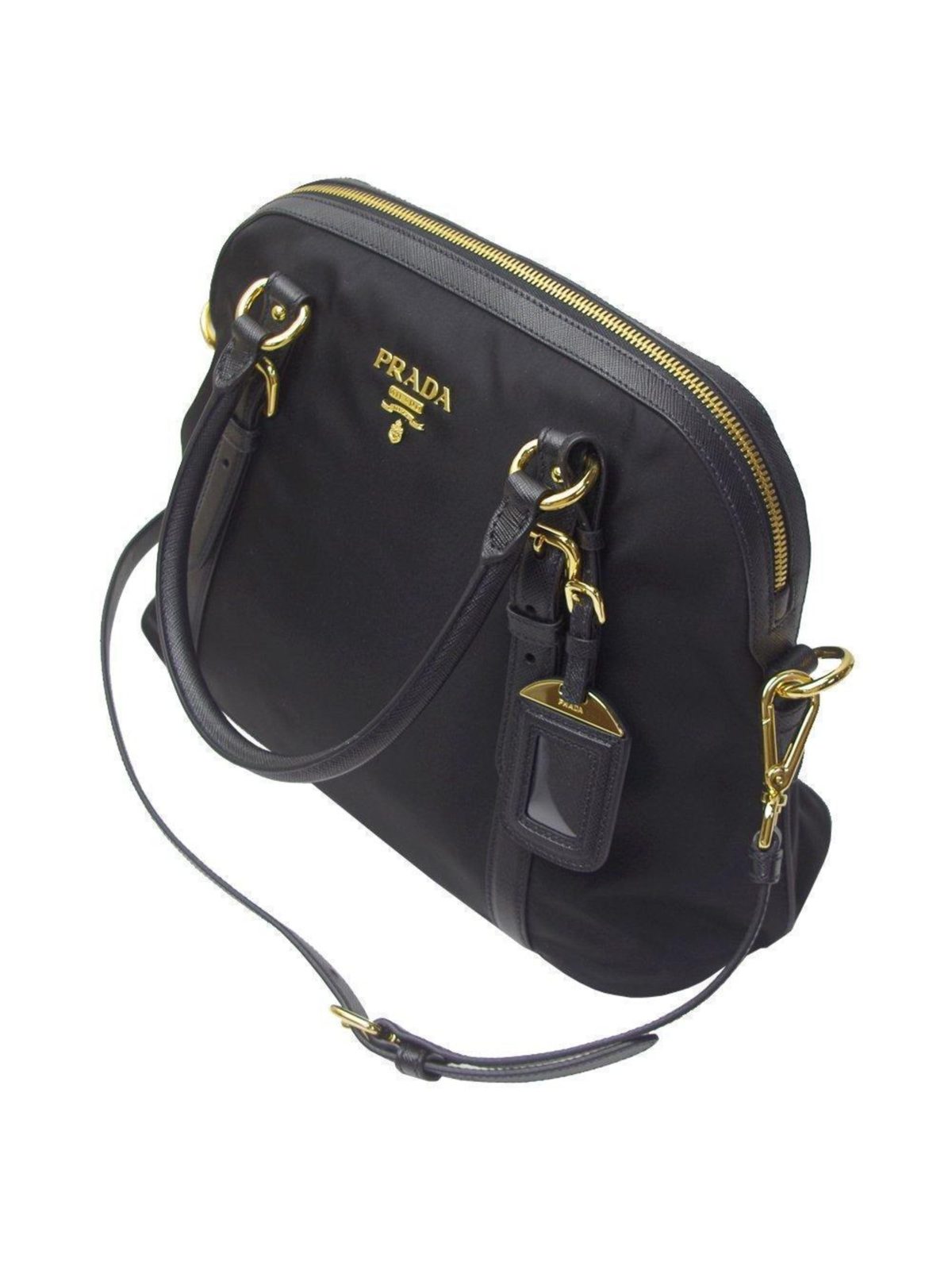 Prada Tessuto Nylon Saffiano Leather Black Satchel Bag