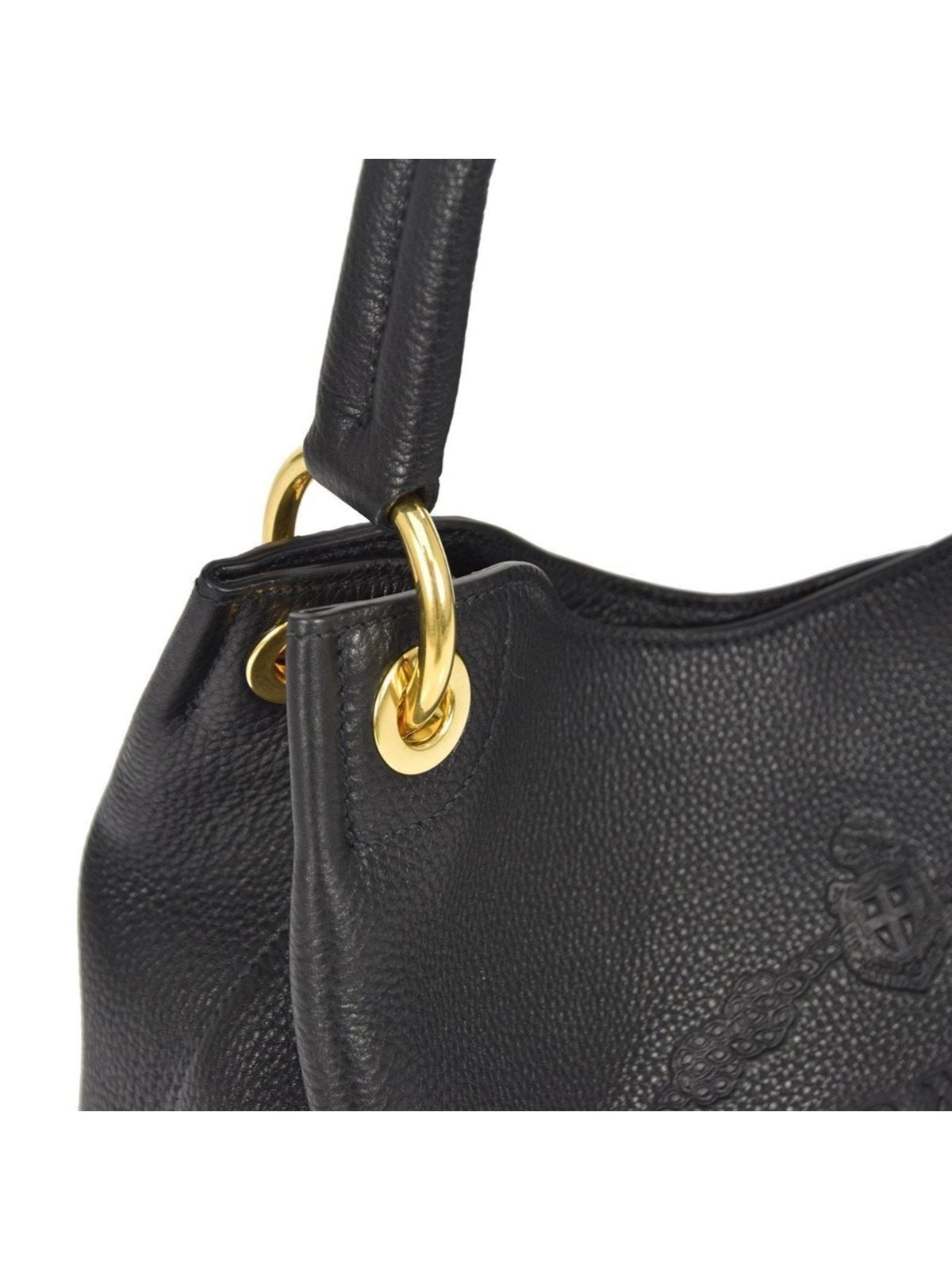 Prada Vitello Phenix Black Leather Embossed Logo Hobo Tote Bag