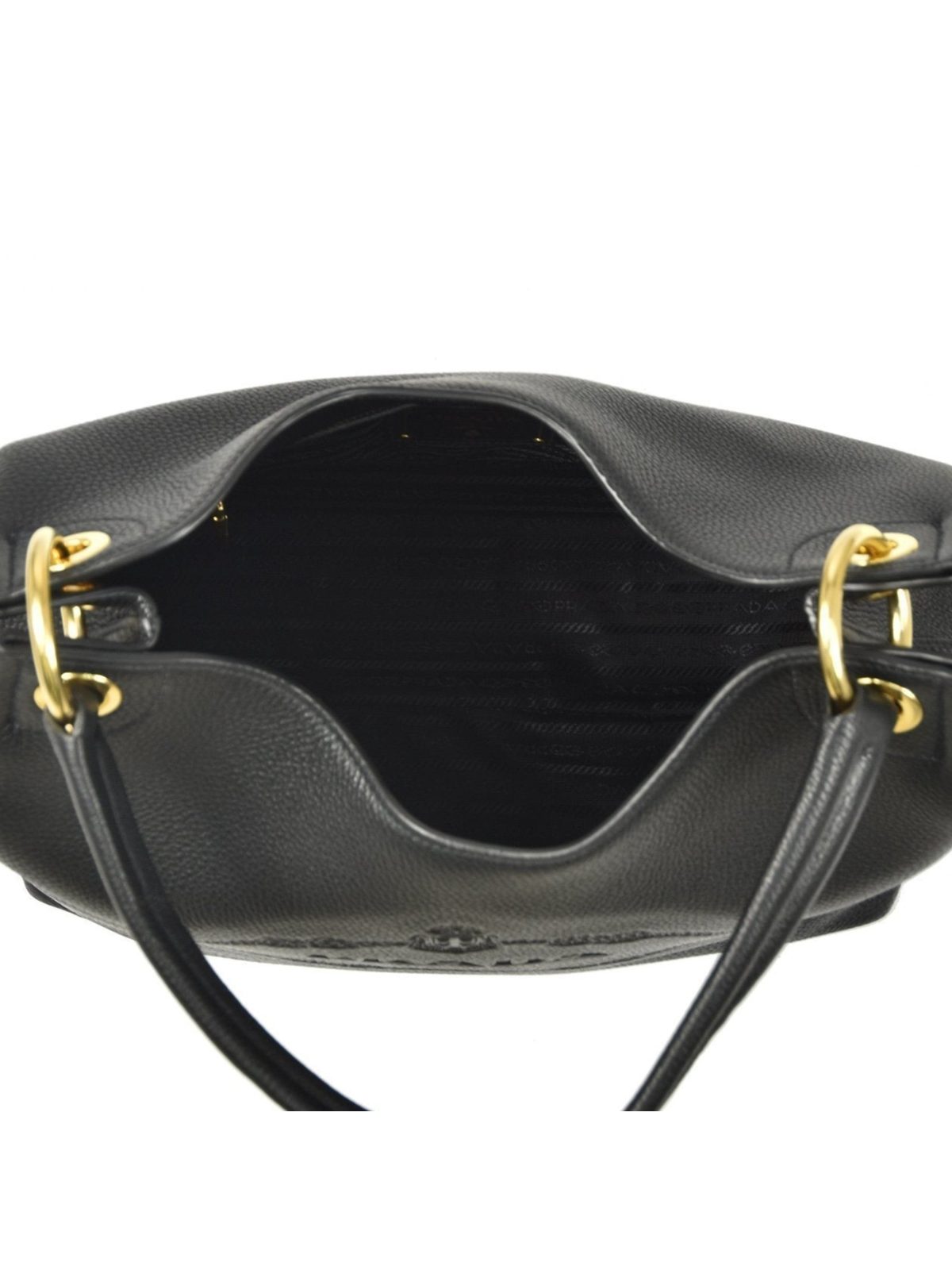 Prada Vitello Phenix Black Leather Embossed Logo Hobo Tote Bag