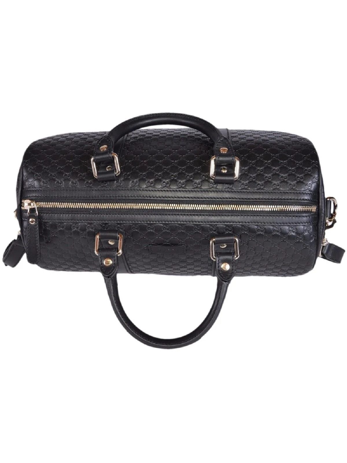 Gucci Microguccissima GG Boston Bag Black Embossed Leather Gold Hardware
