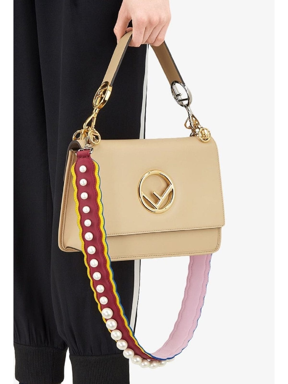 Fendi Strap You Pearl Embellished Shoulder Strap Black Cherry Lemon