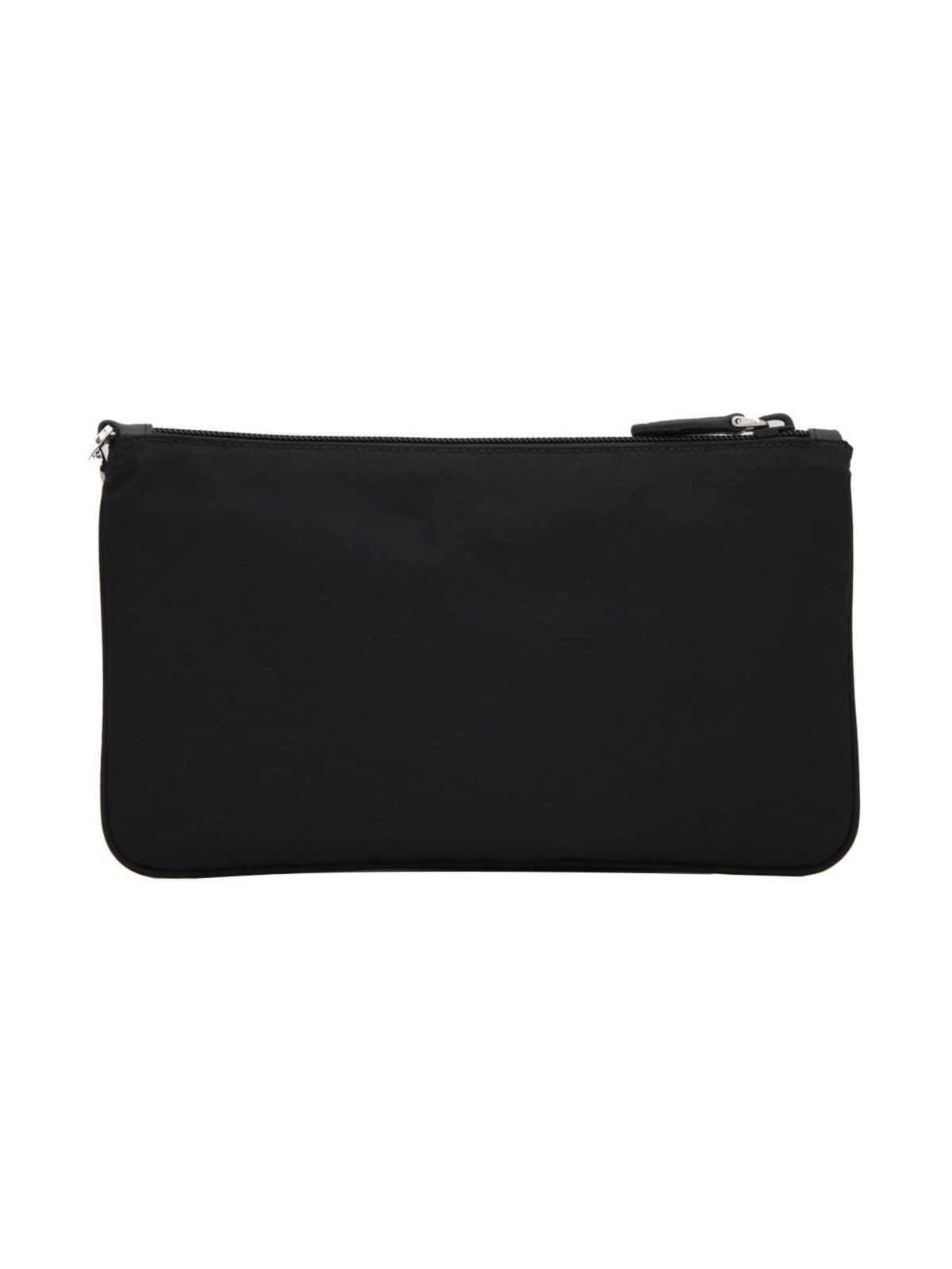 Prada Tessuto Nylon Black Triangle Logo Wristlet Clutch Pouch Bag