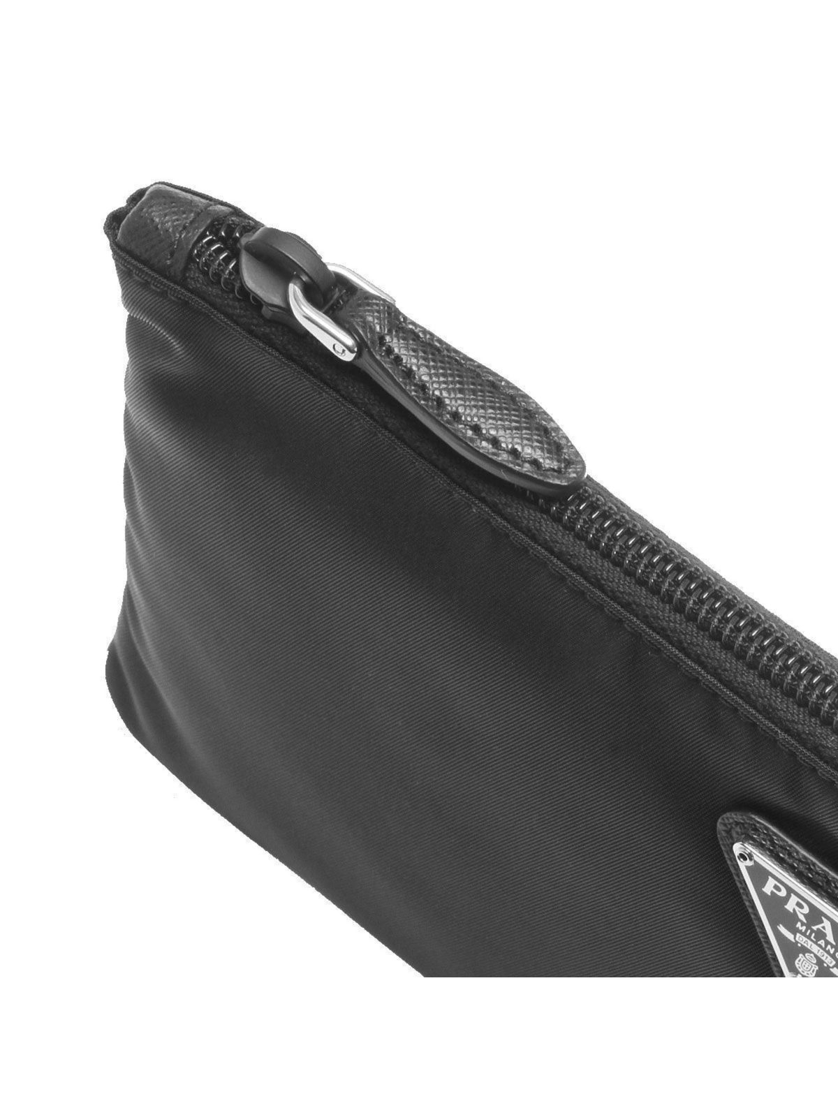 Prada Tessuto Nylon Black Triangle Logo Wristlet Clutch Pouch Bag