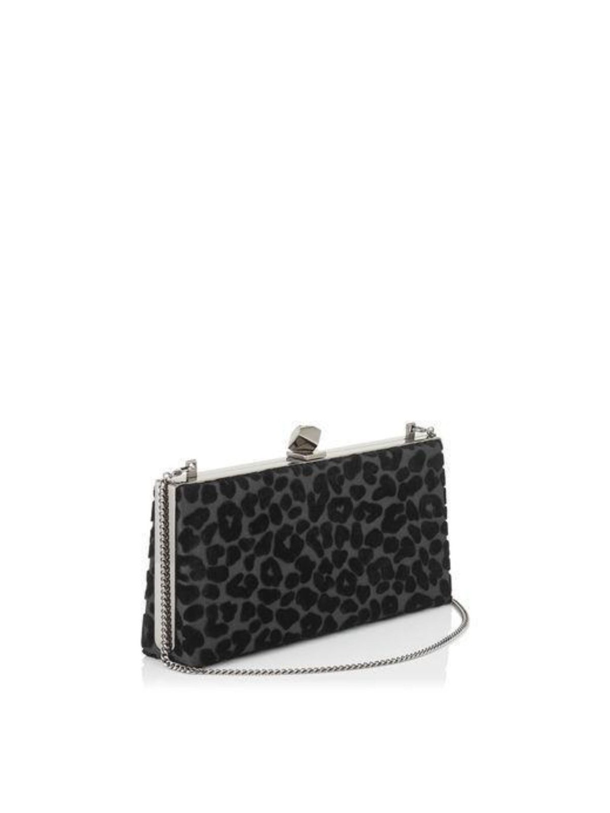Jimmy Choo Celeste Black Devore Velvet Leopard Print Clutch Bag