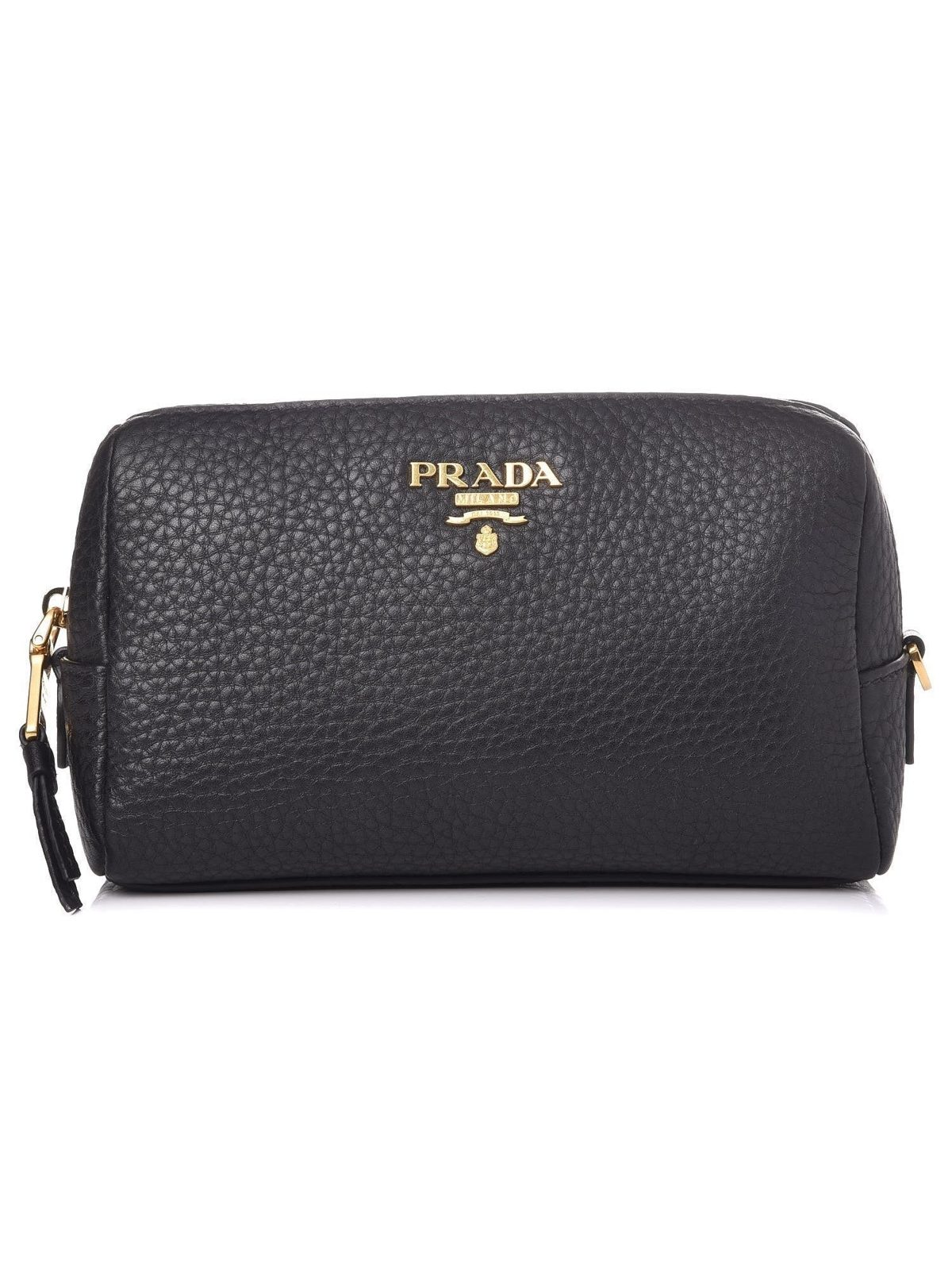 Prada Vitello Daino Black Leather Cosmetic Pouch