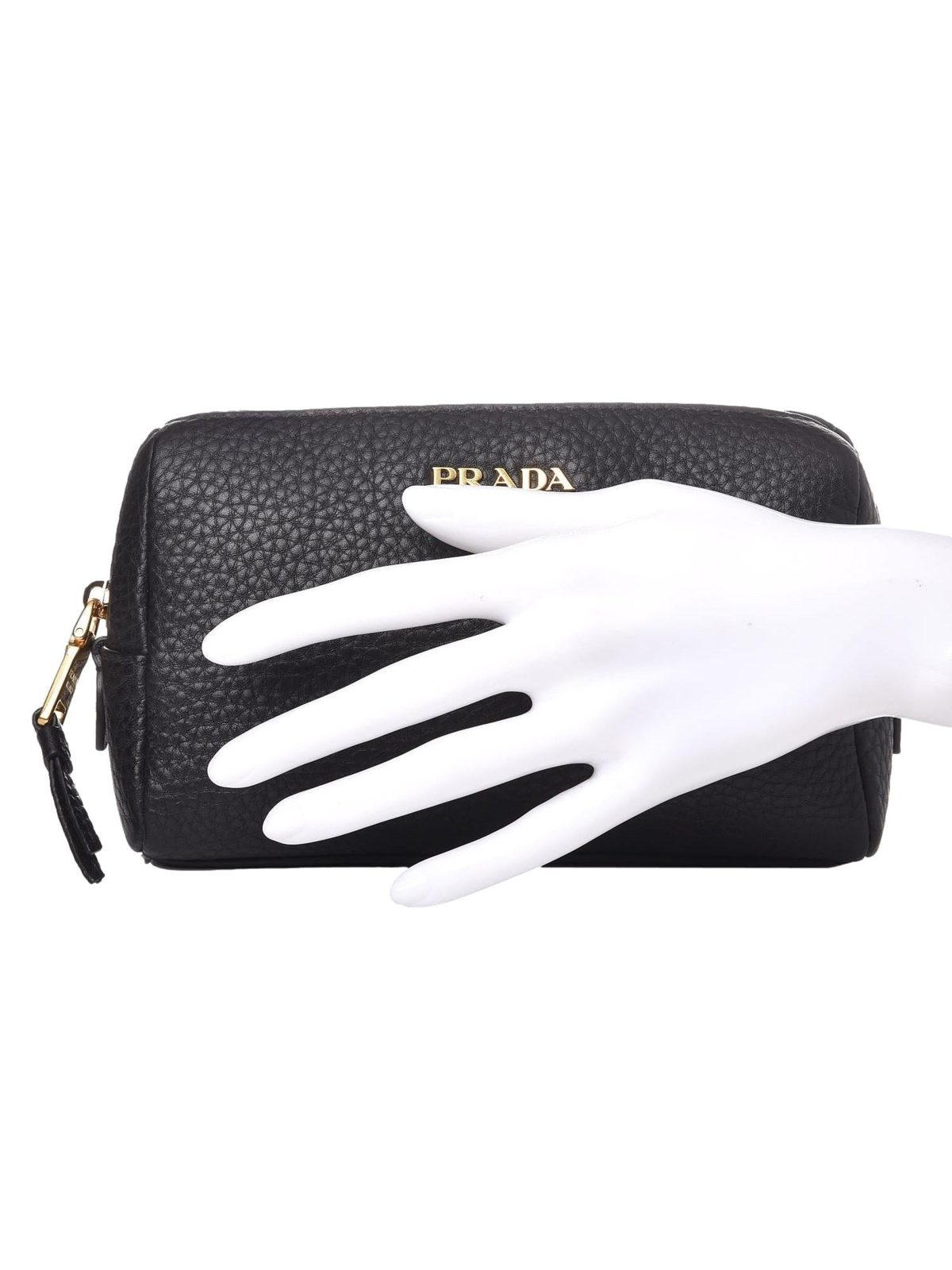 Prada Vitello Daino Black Leather Cosmetic Pouch
