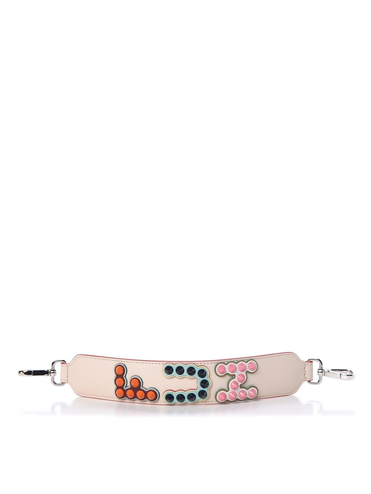 Fendi "FUN" Beige Multicolor Studded Mini Leather Shoulder Strap