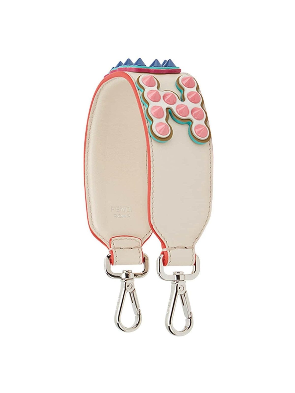 Fendi "FUN" Beige Multicolor Studded Mini Leather Shoulder Strap