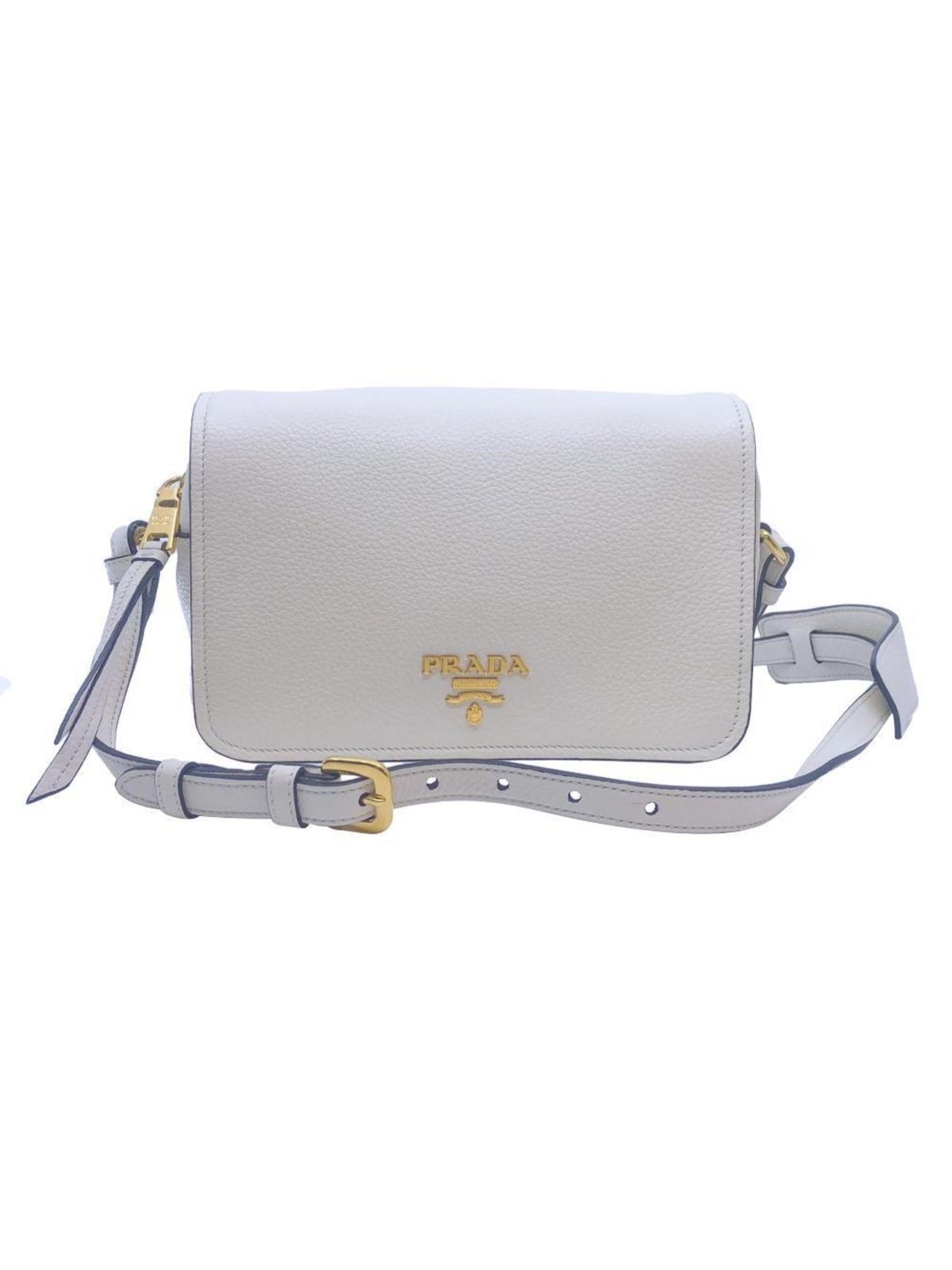Prada Ivory Vitello Phenix Leather Flap Crossbody Bag