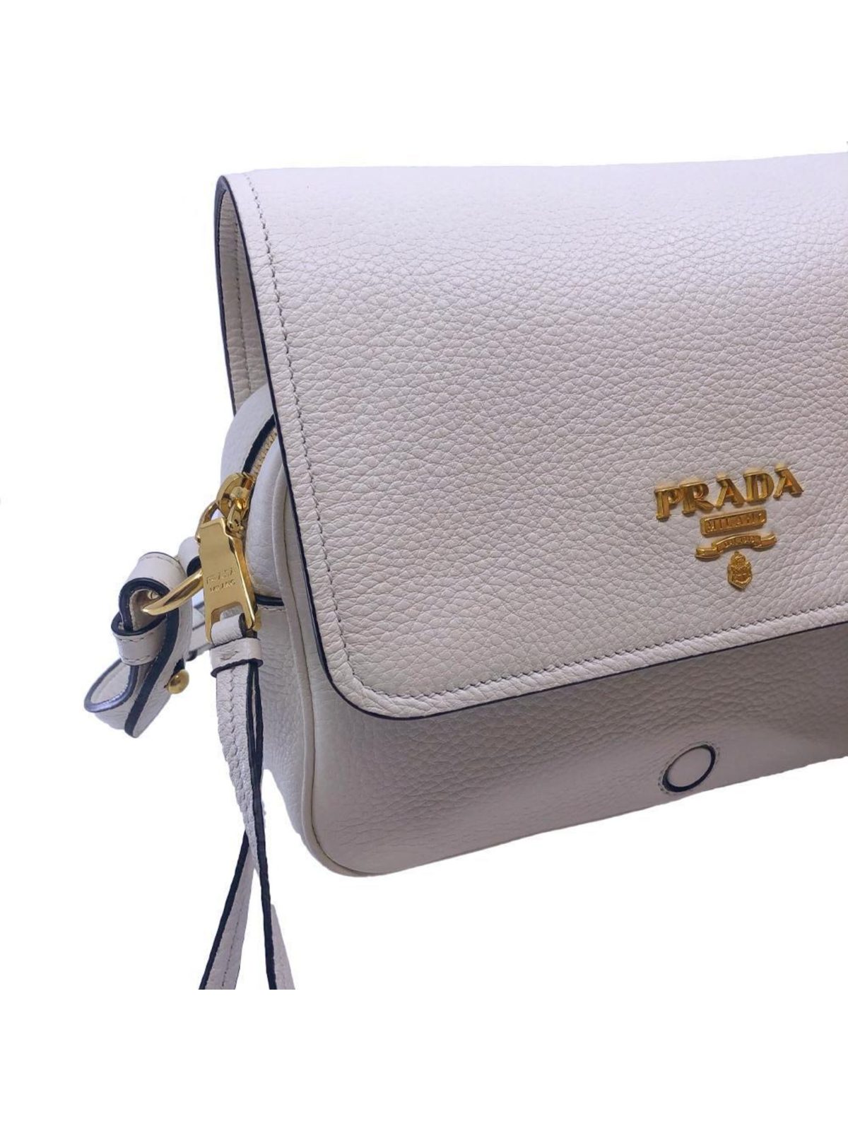Prada Ivory Vitello Phenix Leather Flap Crossbody Bag