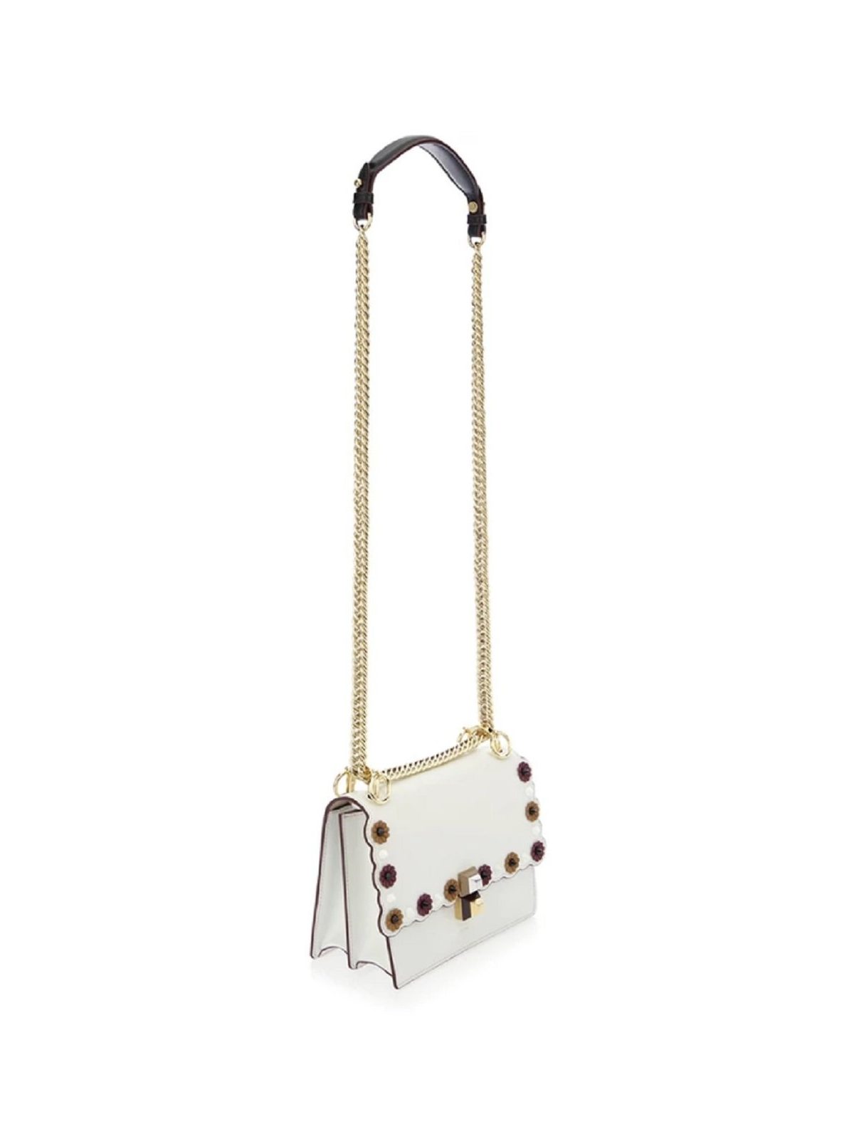 Fendi Kan I Floral Calfskin Leather Chain Bag White Multicolor