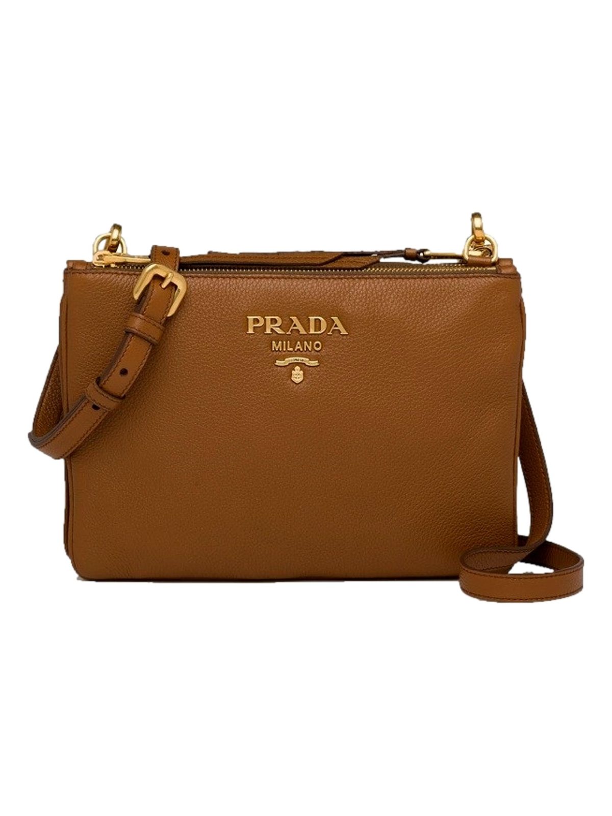 Prada Vitello Phenix Leather Crossbody Bag in Caramel Brown with Gold Hardware