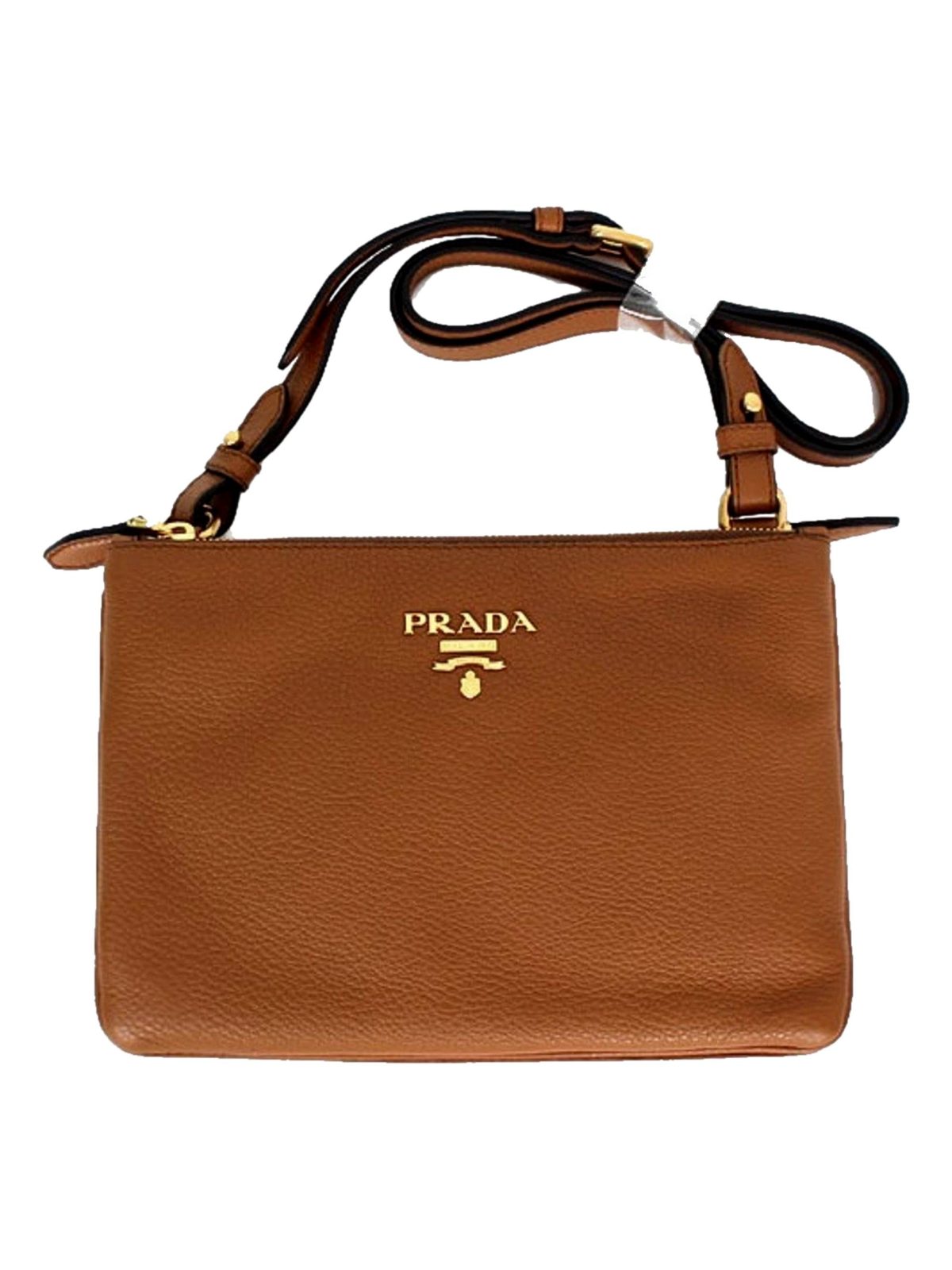 Prada Vitello Phenix Leather Crossbody Bag in Caramel Brown with Gold Hardware