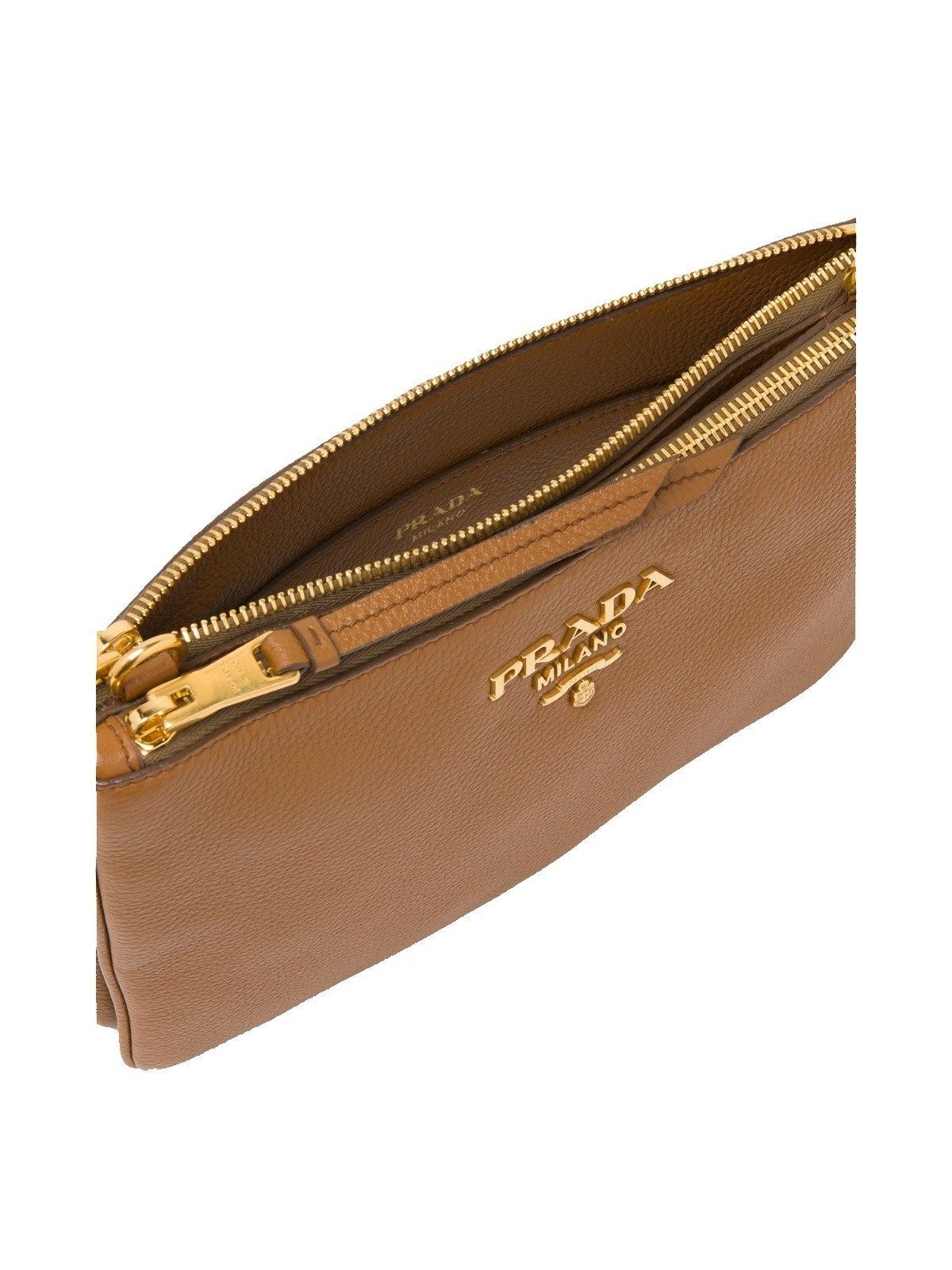 Prada Vitello Phenix Leather Crossbody Bag in Caramel Brown with Gold Hardware