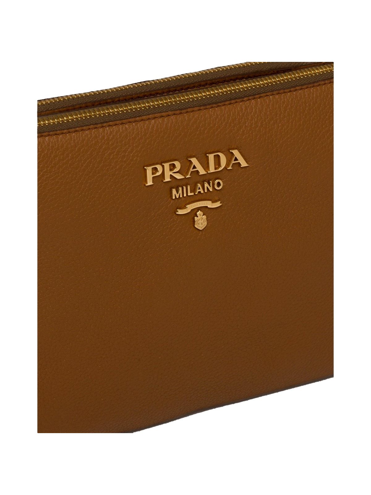Prada Vitello Phenix Leather Crossbody Bag in Caramel Brown with Gold Hardware