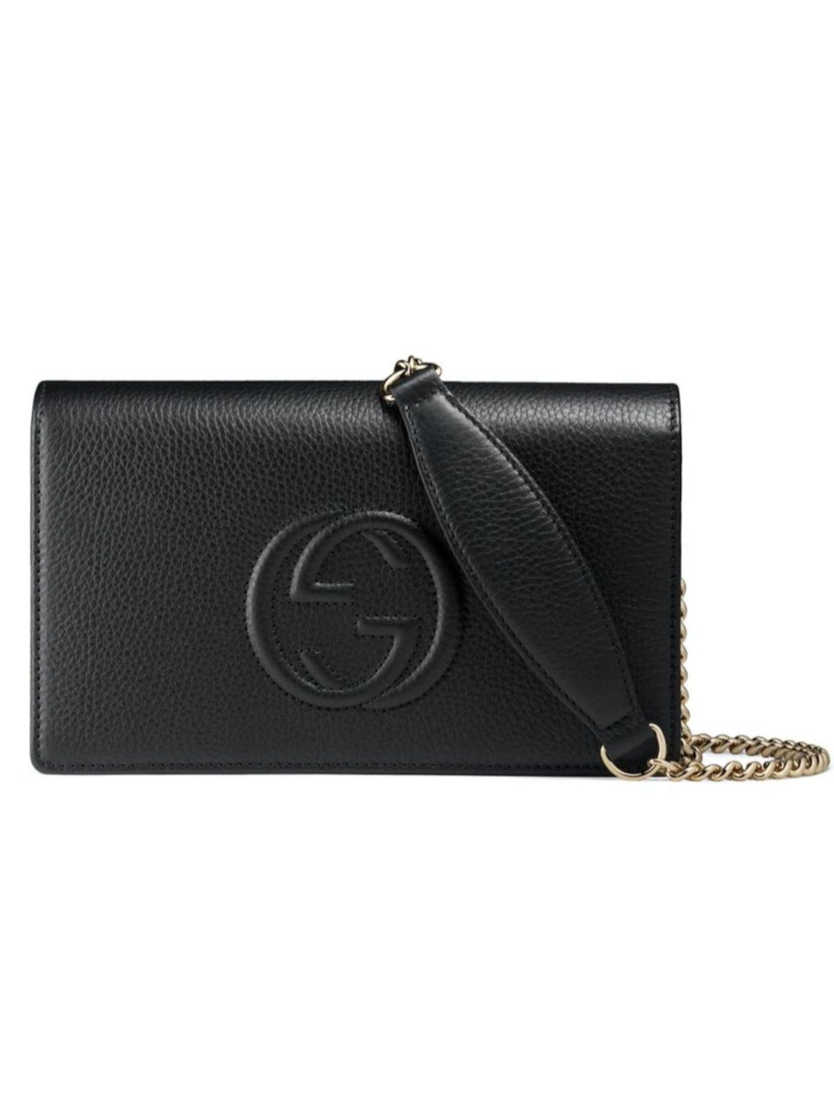 Gucci Soho Chain Wallet Crossbody Bag Black Leather Interlocking GG