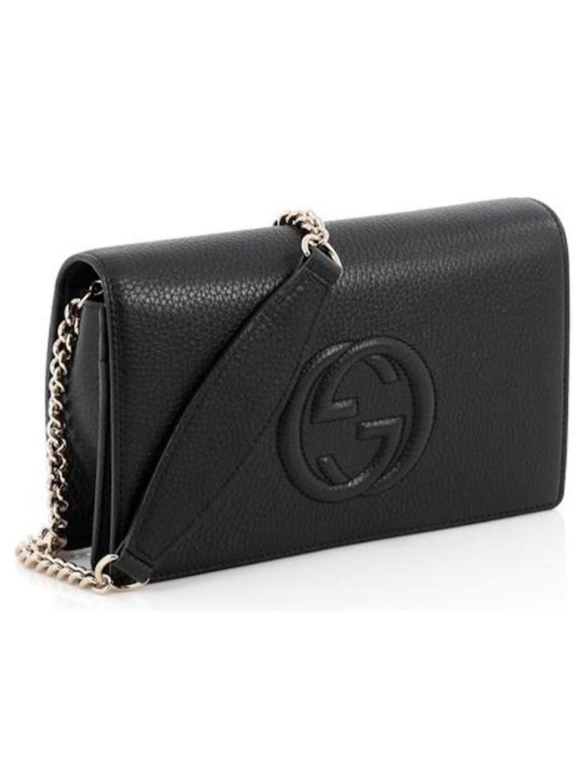 Gucci Soho Chain Wallet Crossbody Bag Black Leather Interlocking GG