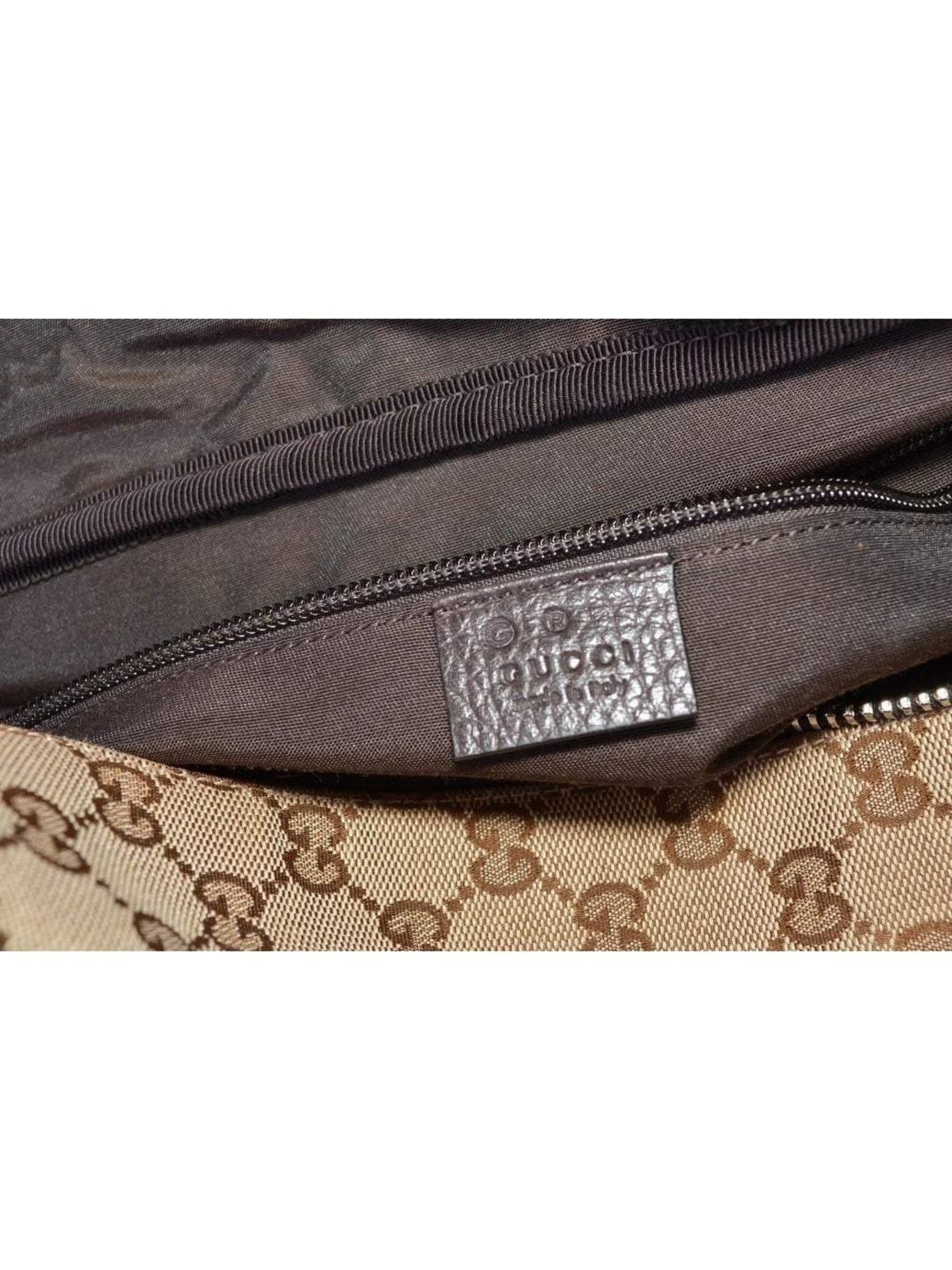 Gucci Large GG Logo Beige Canvas Brown Leather Strap Duffle Bag