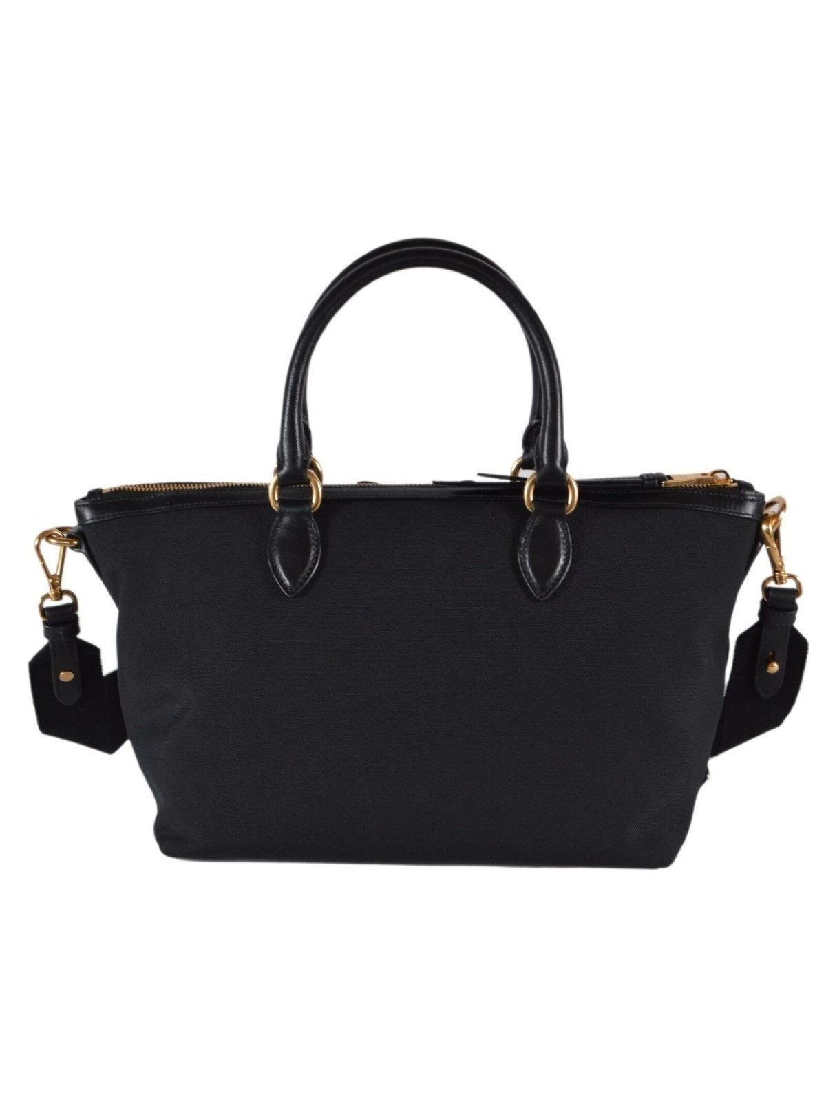 Prada Logo Jacquard Black Canvas Satchel Crossbody Bag Gold Hardware