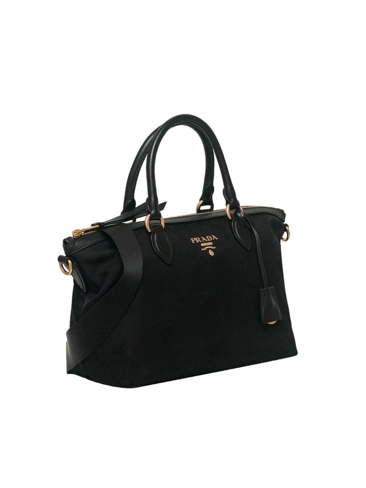 Prada Tessuto Nylon Black Leather Clochette Crossbody Tote Bag