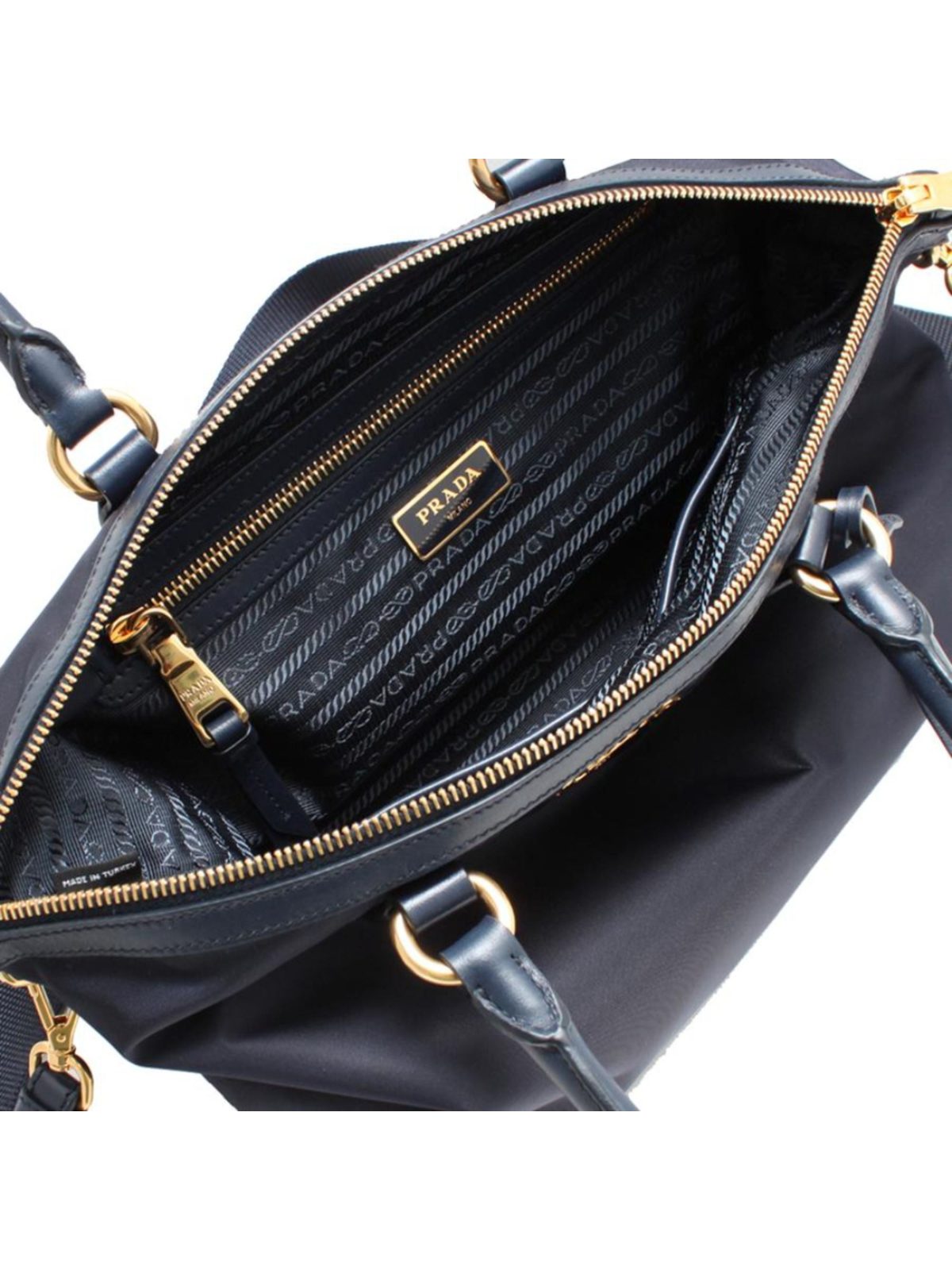 Prada Tessuto Nylon Black Leather Clochette Crossbody Tote Bag