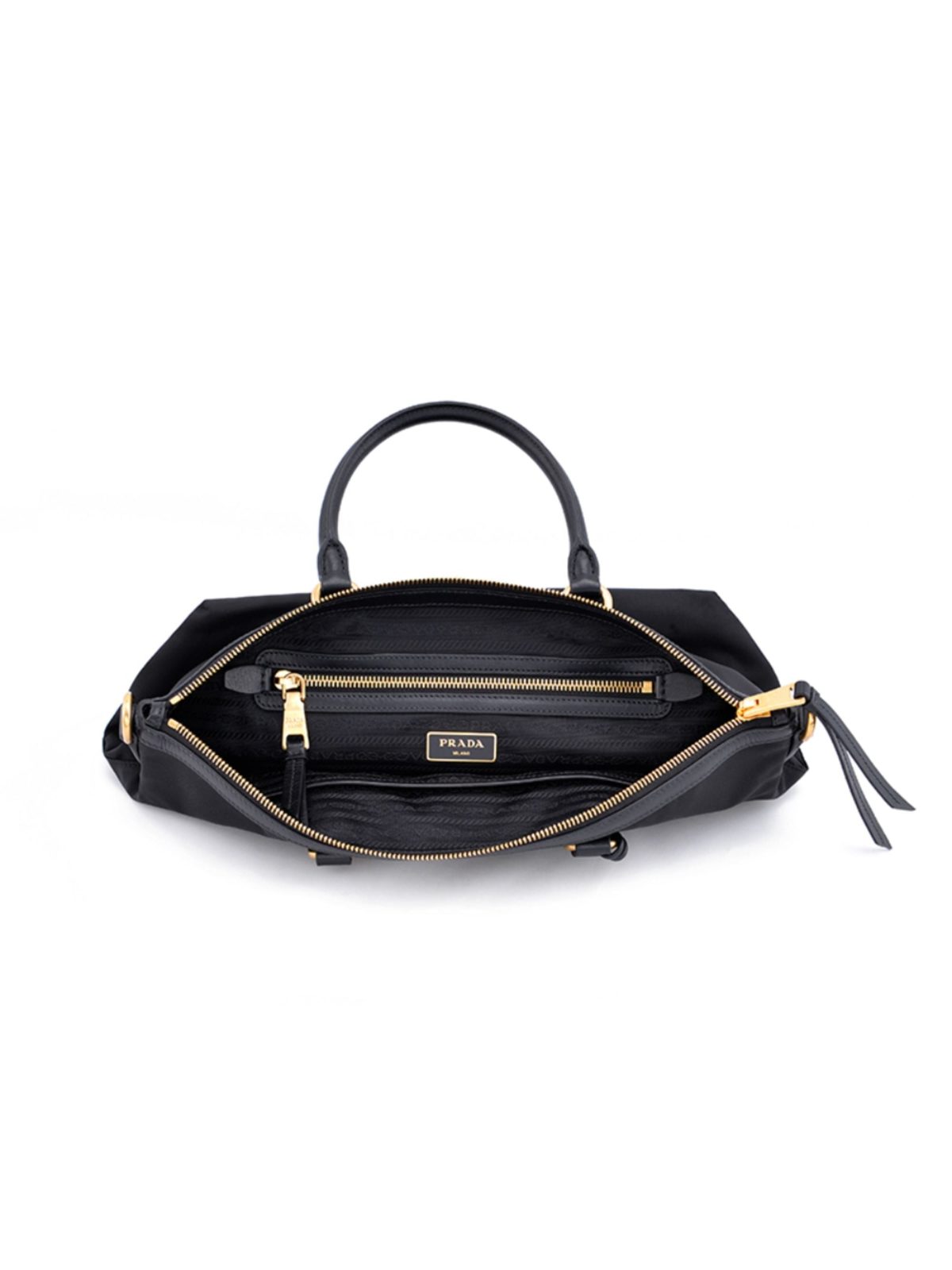 Prada Tessuto Nylon Black Leather Clochette Crossbody Tote Bag