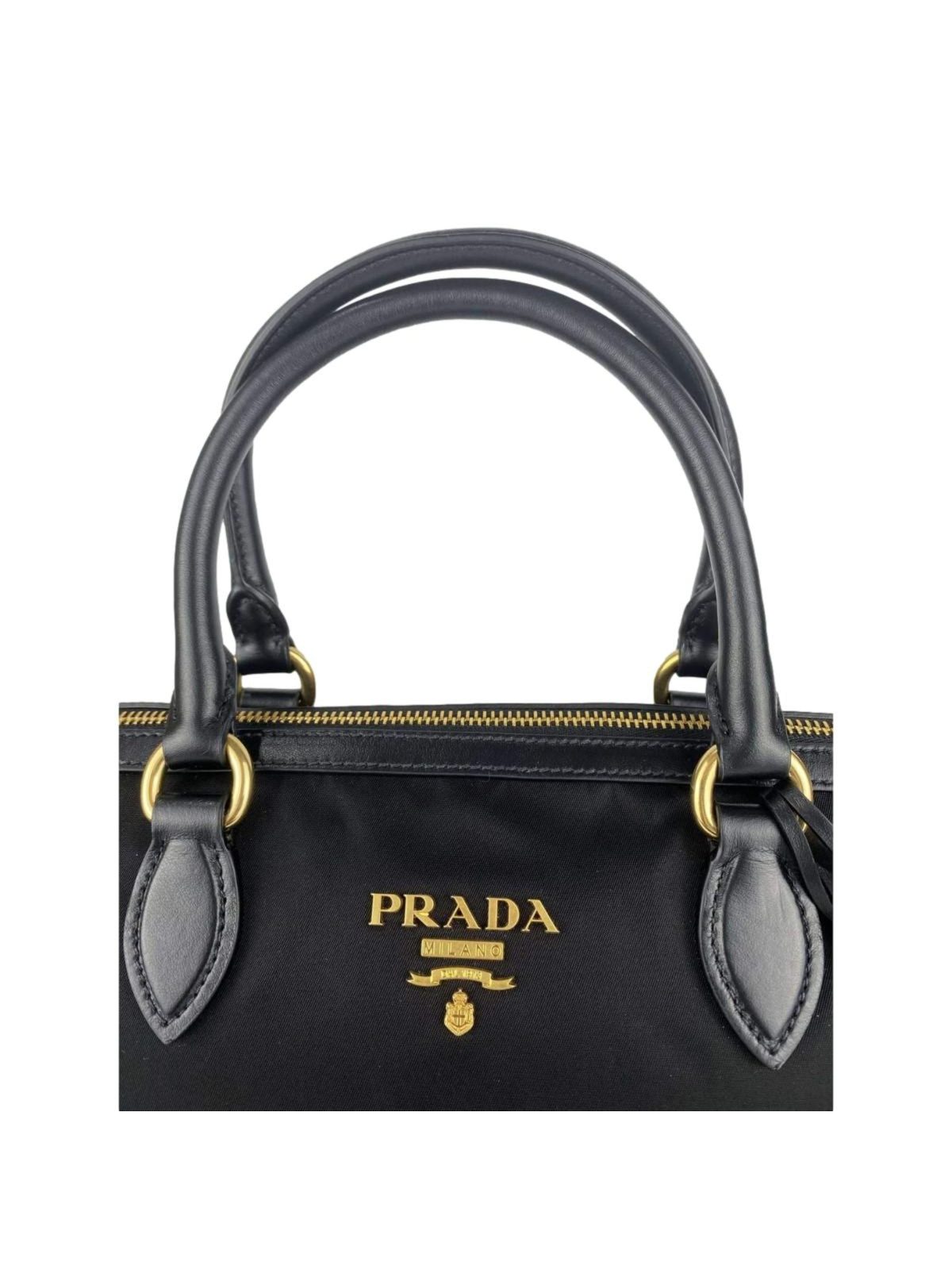 Prada Tessuto Nylon Black Leather Clochette Crossbody Tote Bag