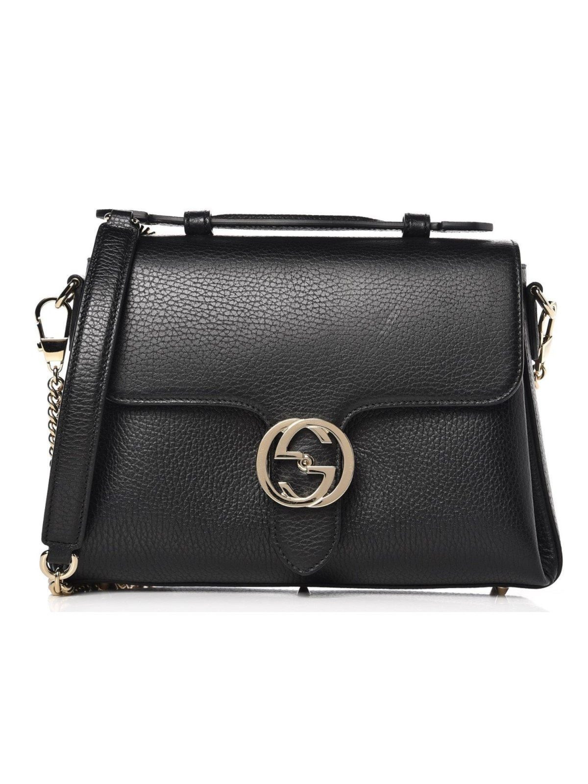 Gucci Interlocking G Black Calf Leather Chain Crossbody Bag