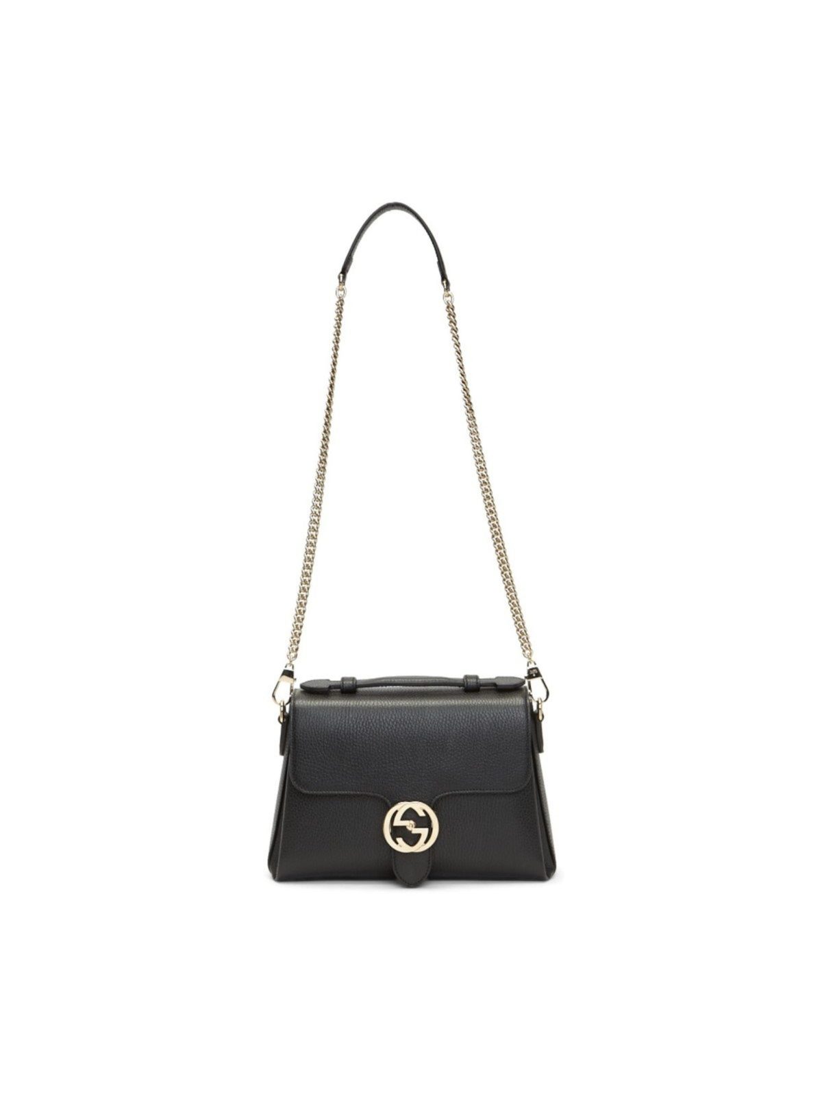 Gucci Interlocking G Black Calf Leather Chain Crossbody Bag
