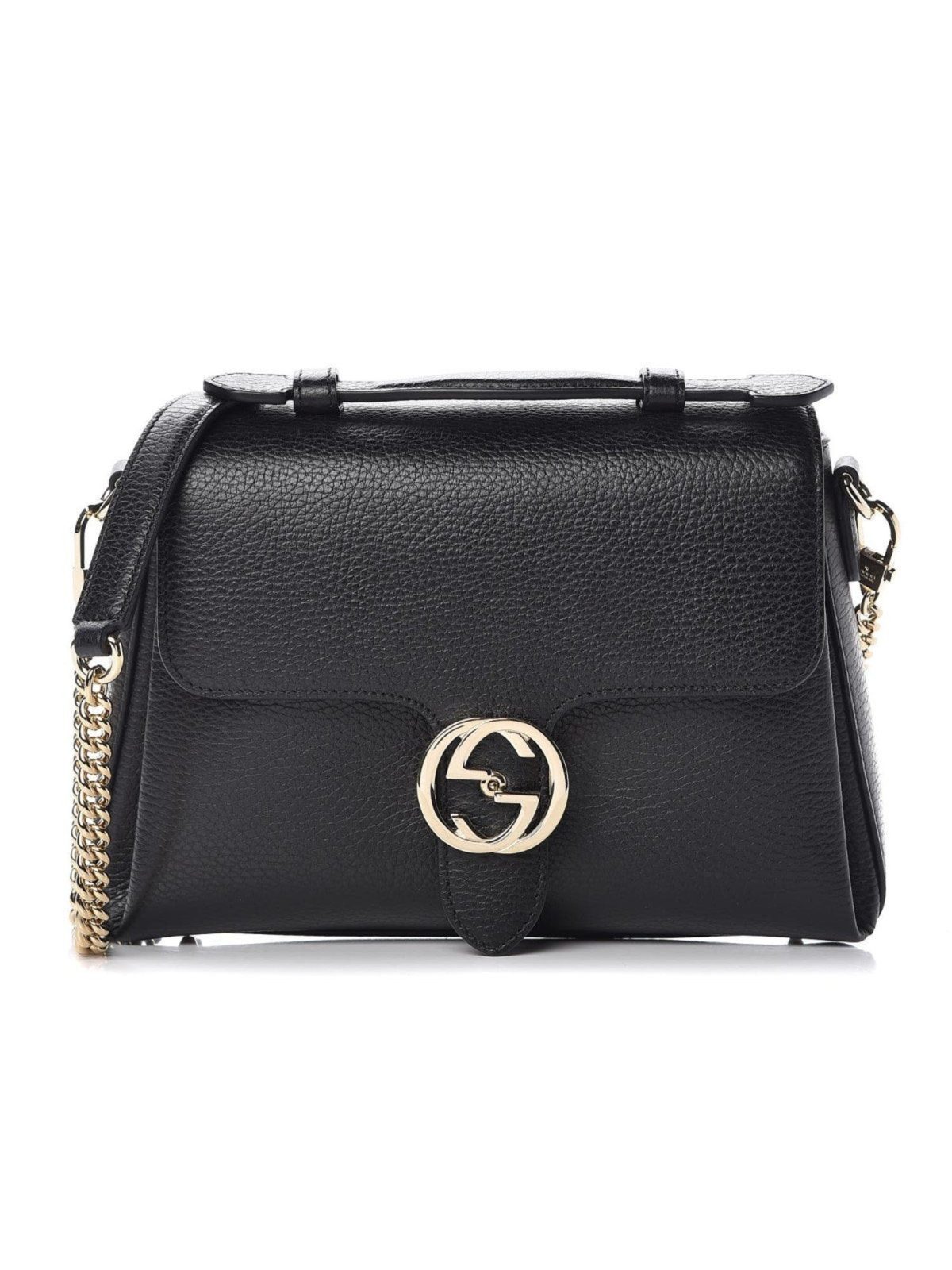Gucci Interlocking G Black Calf Leather Chain Crossbody Bag