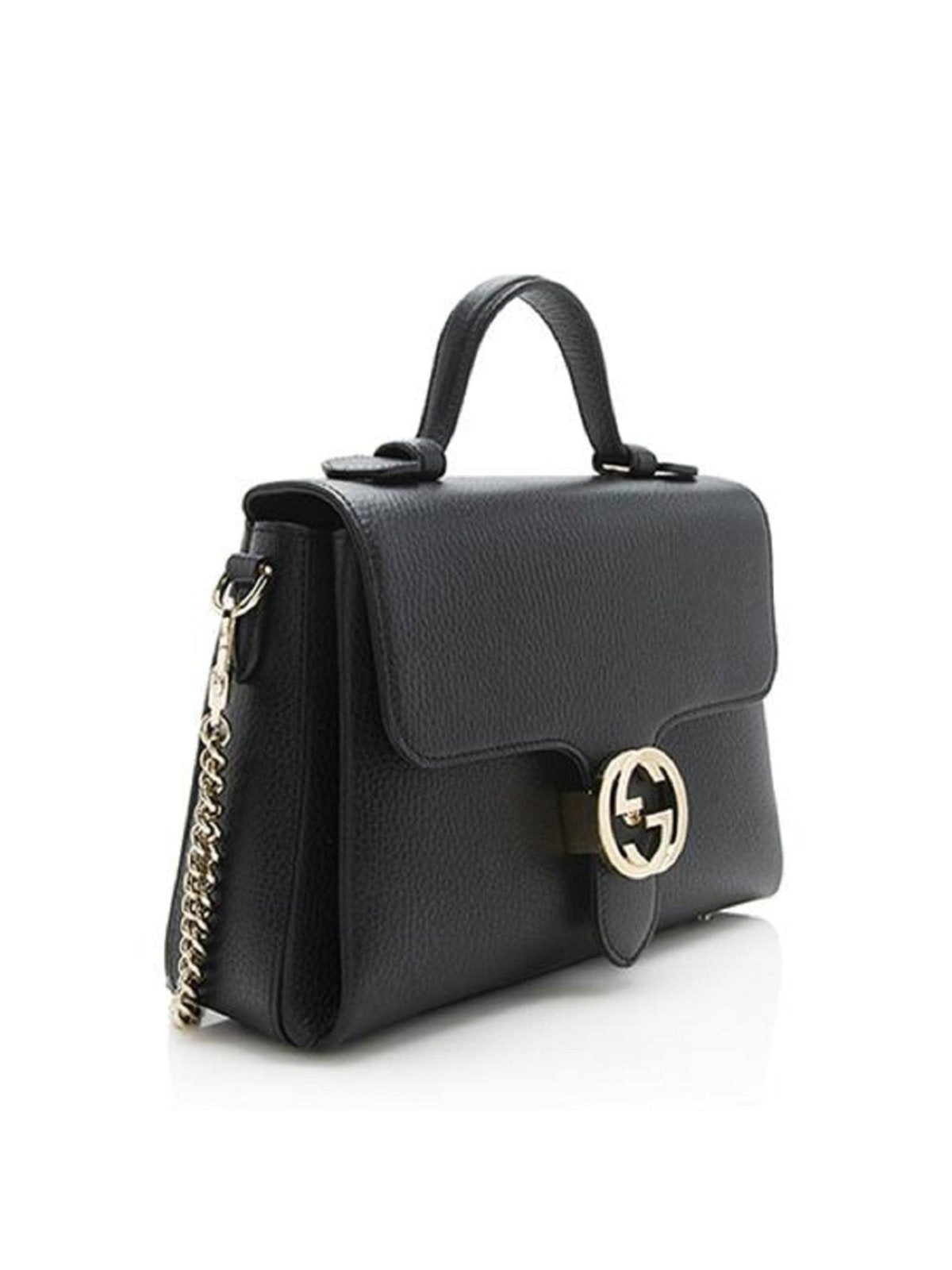 Gucci Interlocking G Black Calf Leather Chain Crossbody Bag