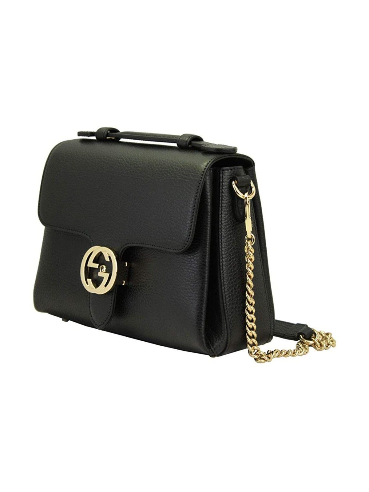 Gucci Interlocking G Black Calf Leather Chain Crossbody Bag