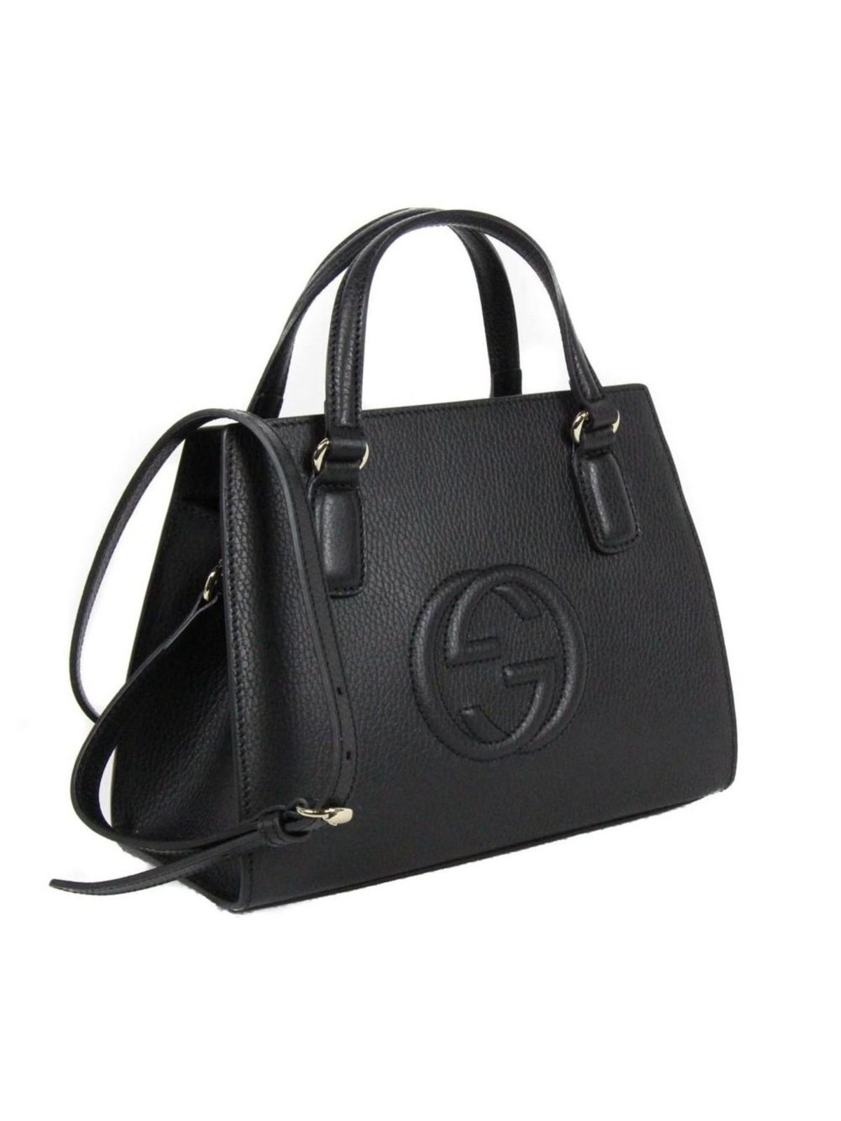 Gucci Soho Leather Structured Small Tote Crossbody Bag Black