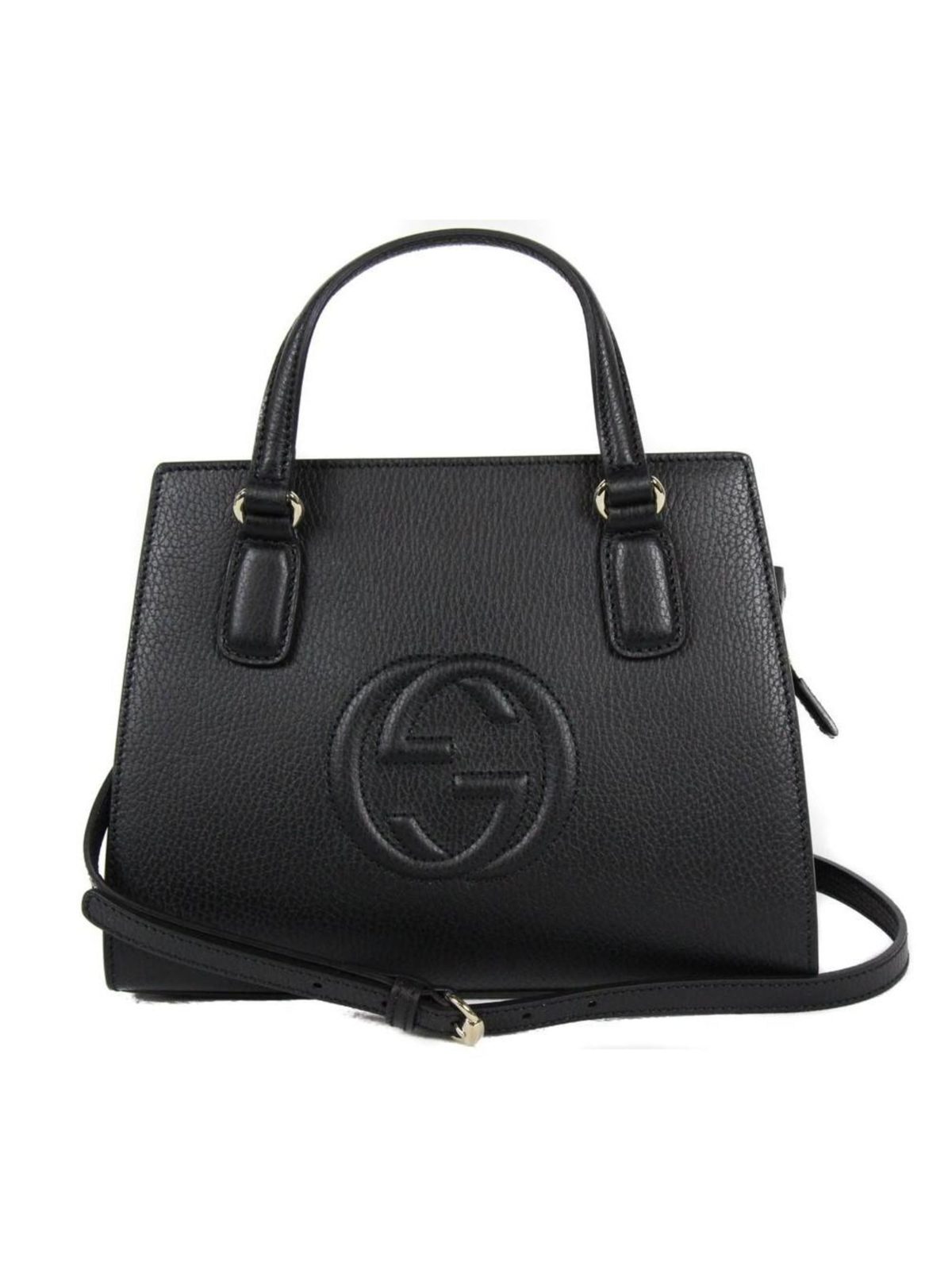 Gucci Soho Leather Structured Small Tote Crossbody Bag Black