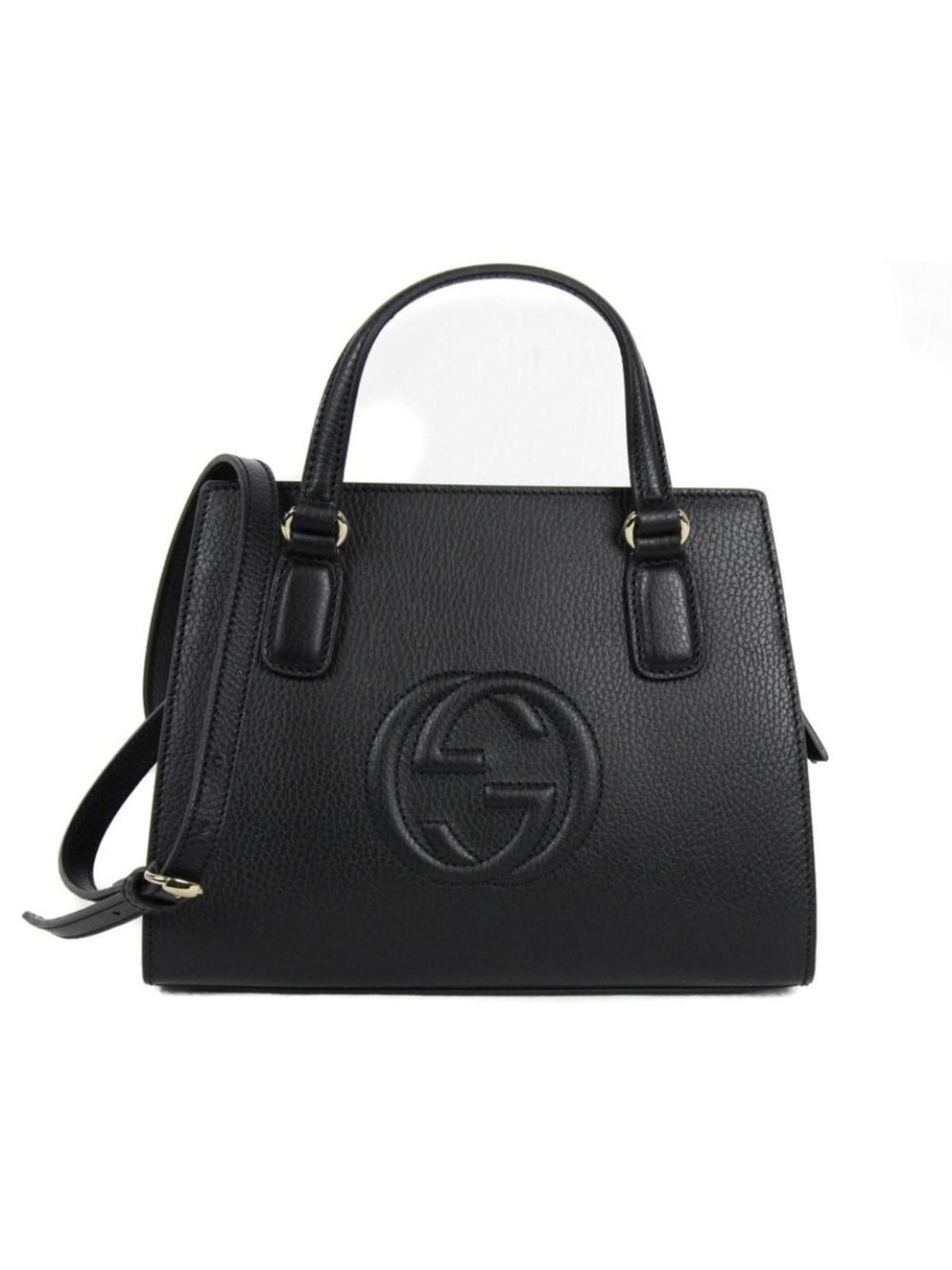 Gucci Soho Leather Structured Small Tote Crossbody Bag Black