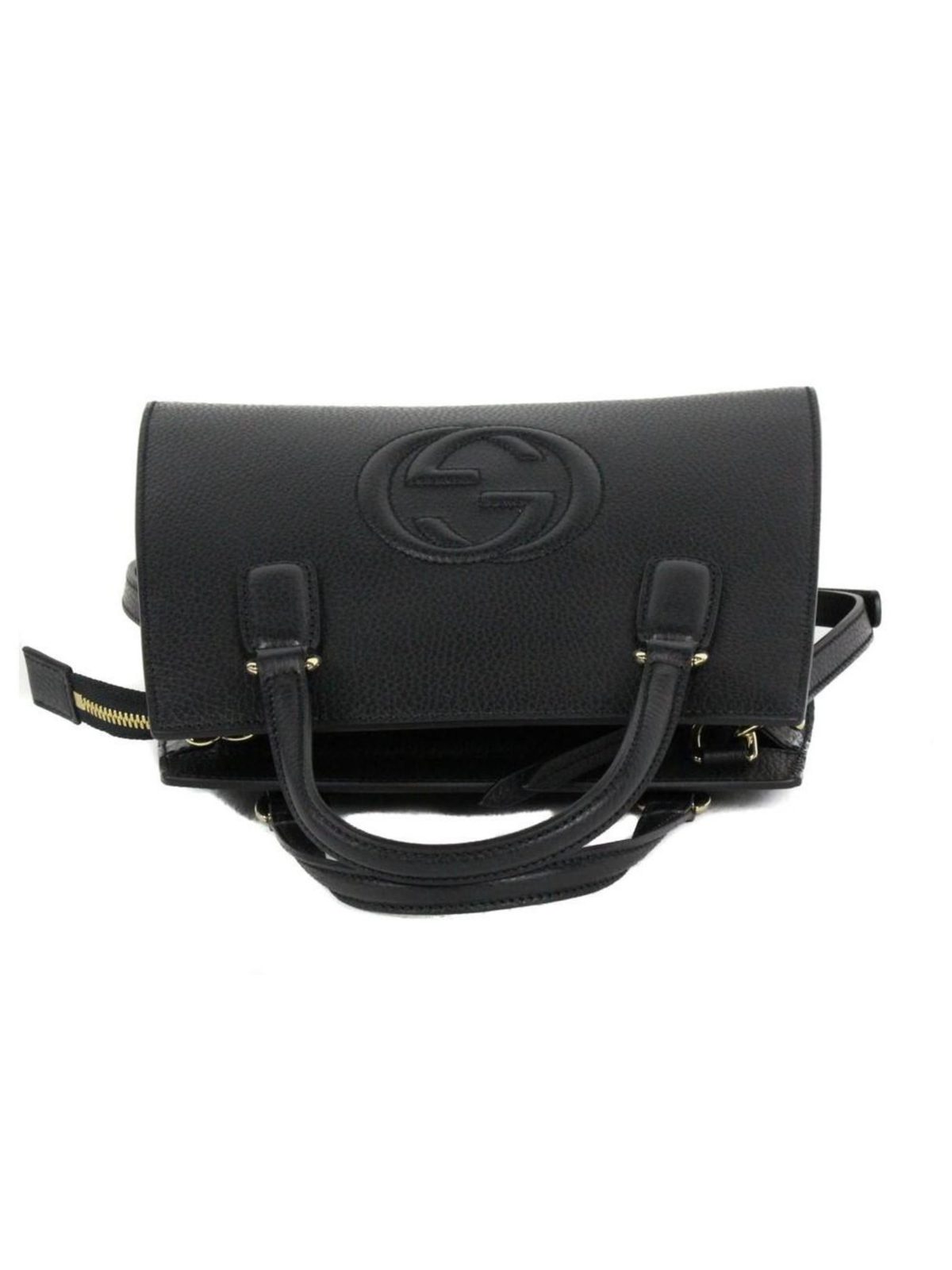 Gucci Soho Leather Structured Small Tote Crossbody Bag Black