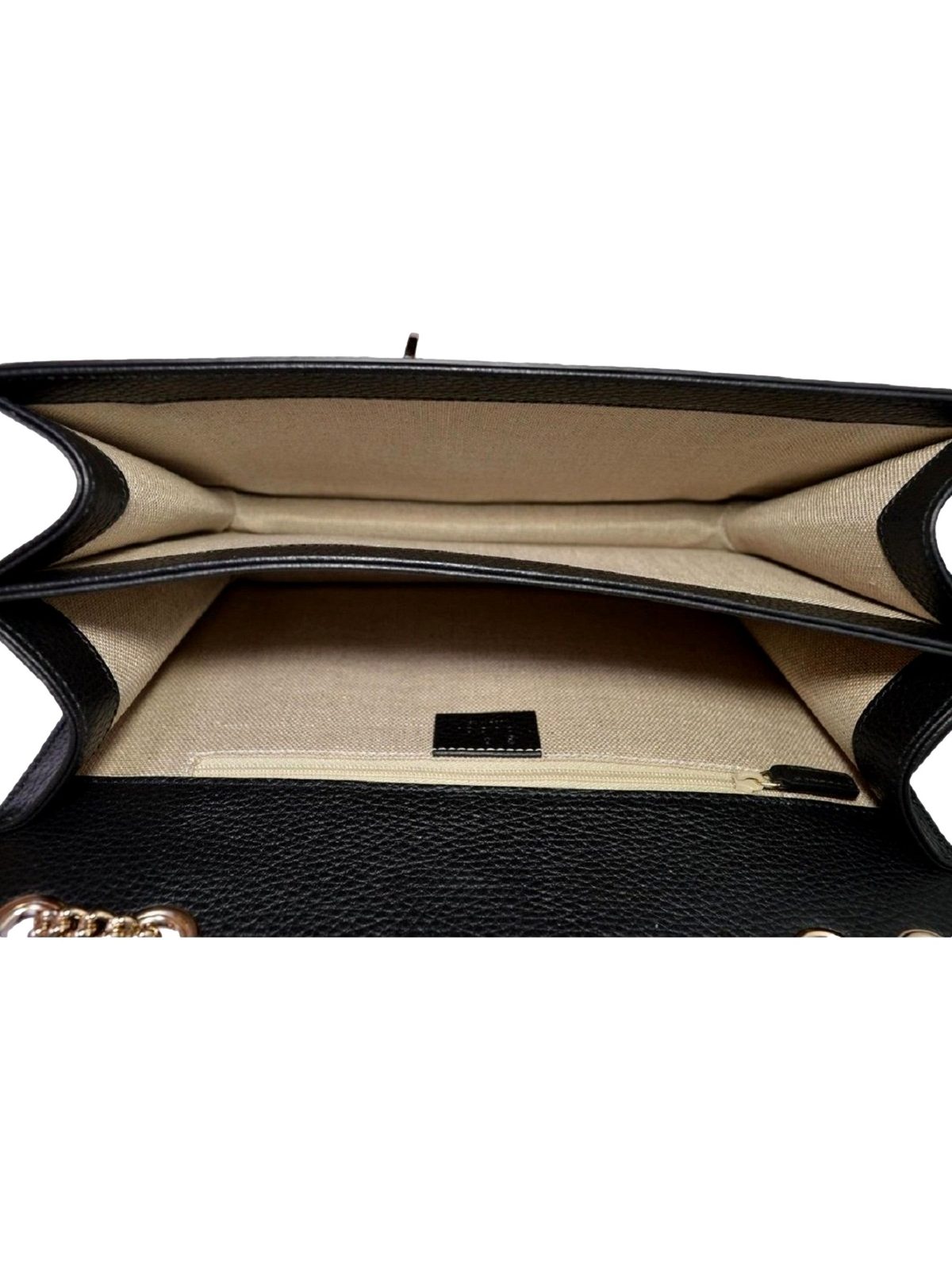 Gucci GG Marmont Crossbody Bag Black Pebbled Leather Gold Chain Interlocking GG