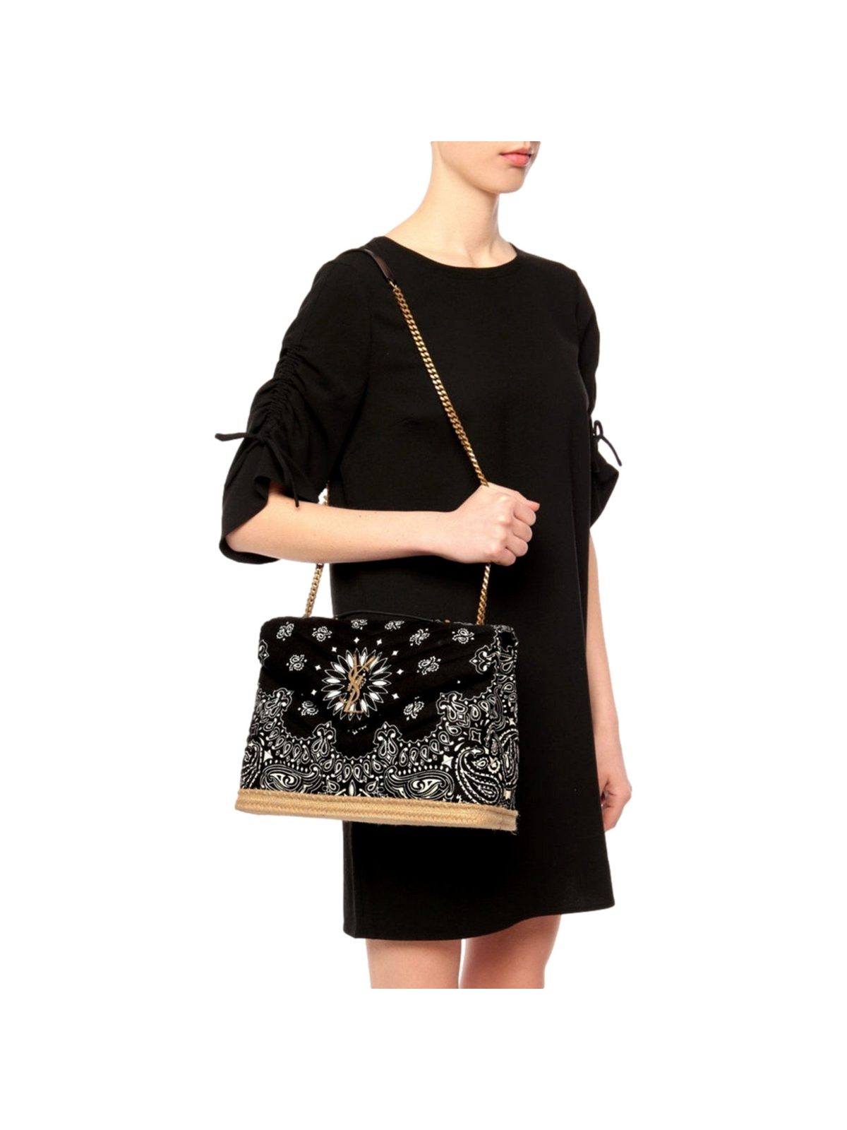 Saint Laurent Loulou Black Paisley Quilted Cross Body Bag