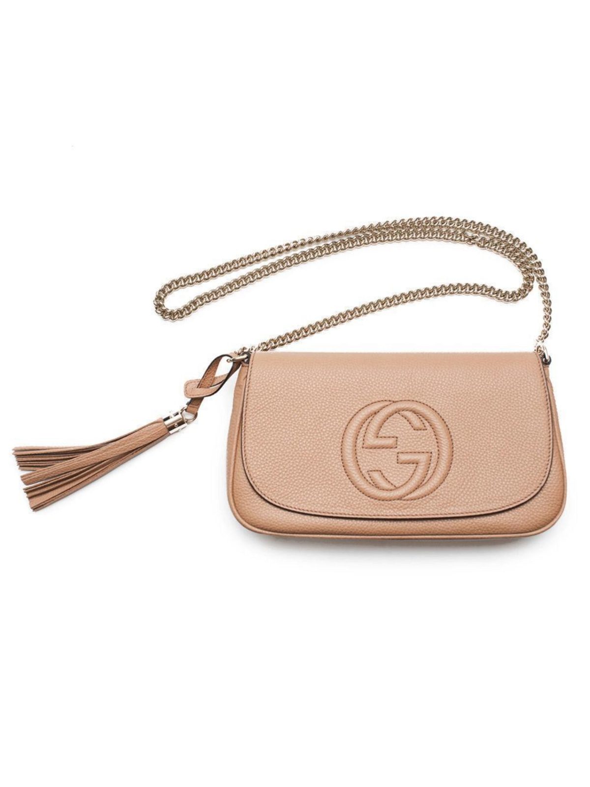 Gucci Soho Disco Beige GG Leather Tassel Chain Crossbody Flap Bag