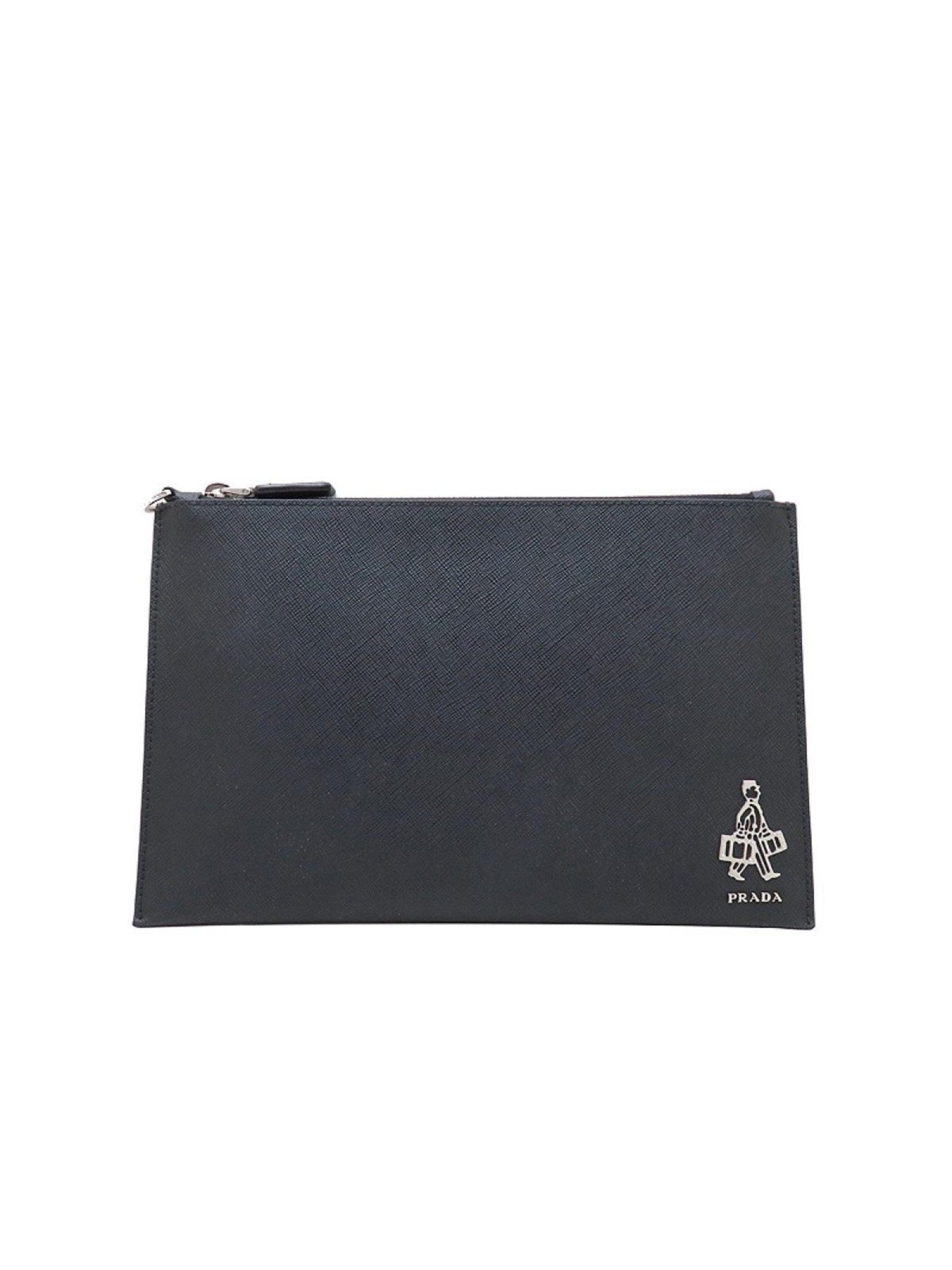 Prada Black Saffiano Voyage Leather Clutch Document Holder