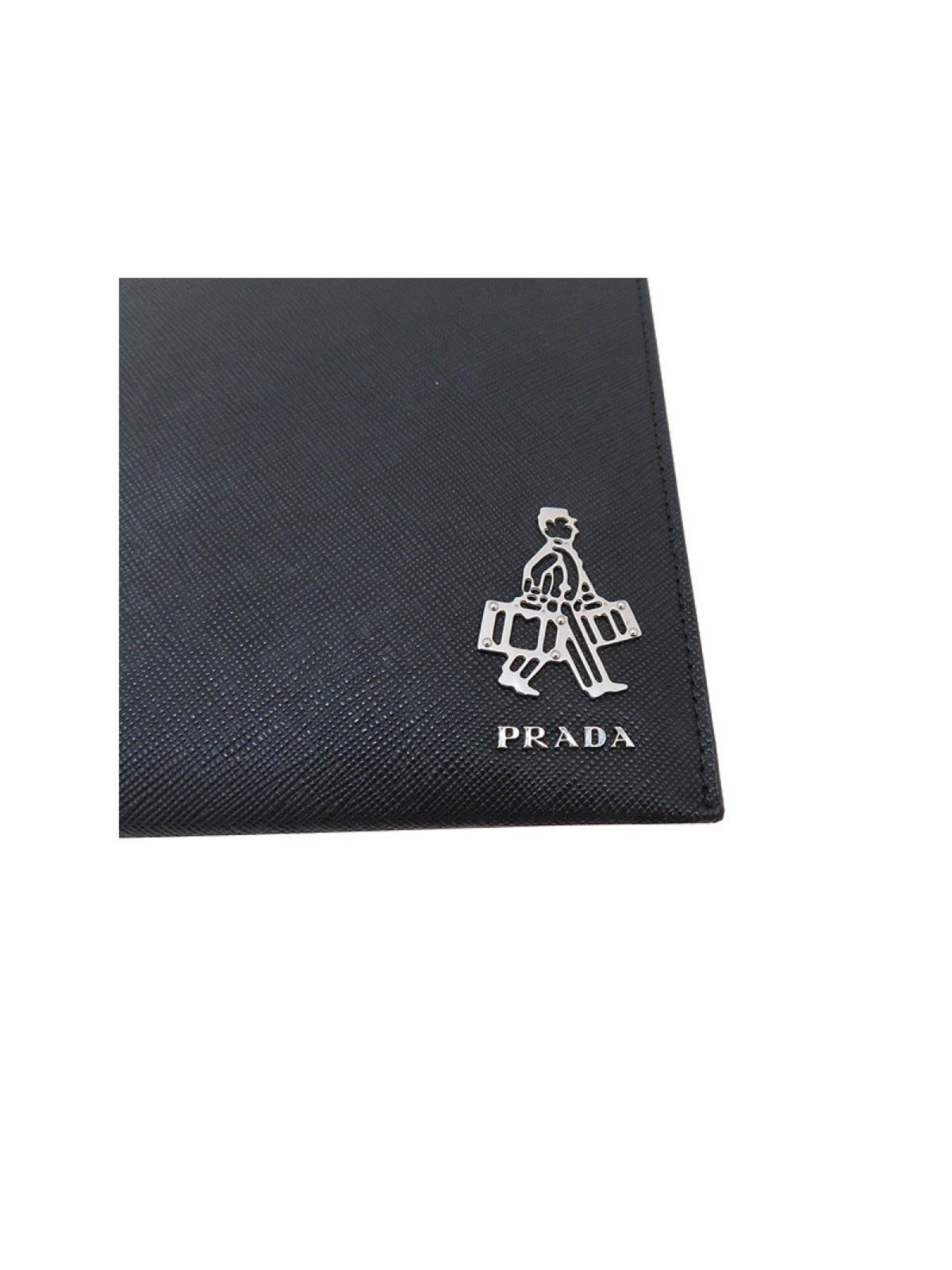 Prada Black Saffiano Voyage Leather Clutch Document Holder