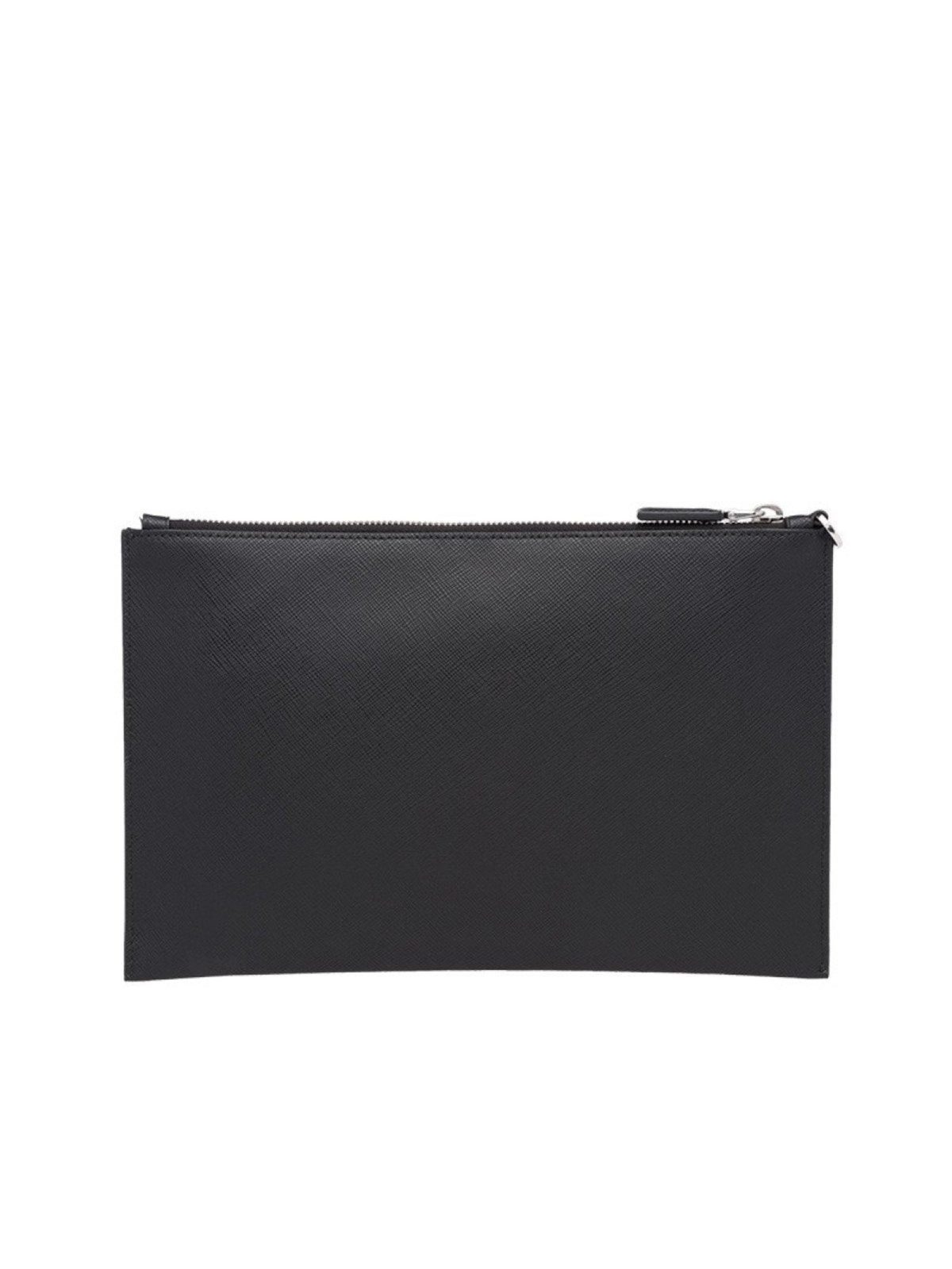 Prada Black Saffiano Voyage Leather Clutch Document Holder
