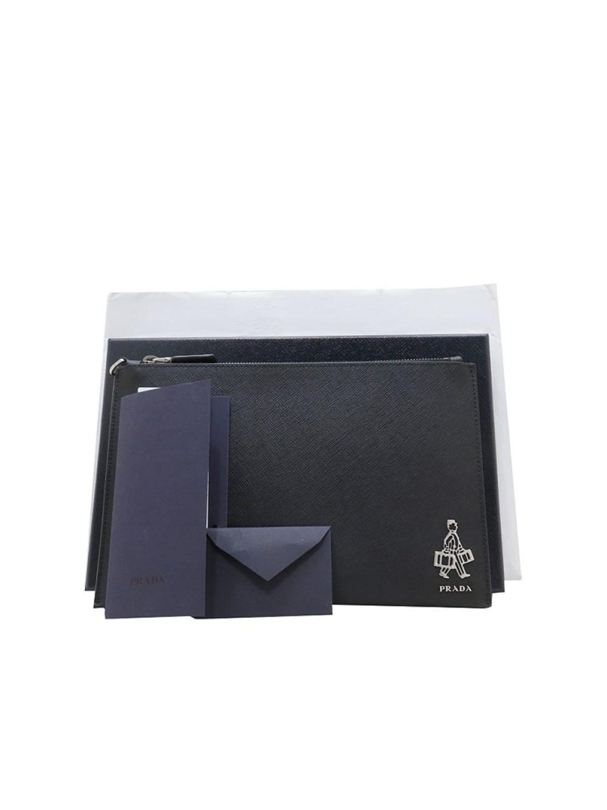 Prada Black Saffiano Voyage Leather Clutch Document Holder