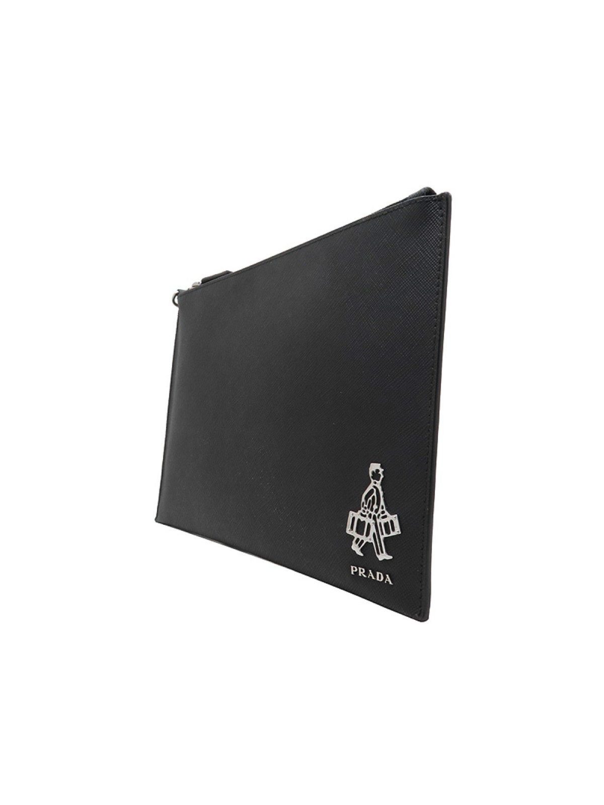 Prada Black Saffiano Voyage Leather Clutch Document Holder