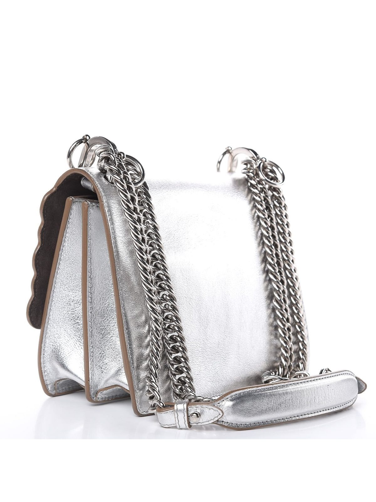 Fendi Kan I Metallic Silver Calfskin Scalloped Studded Bag