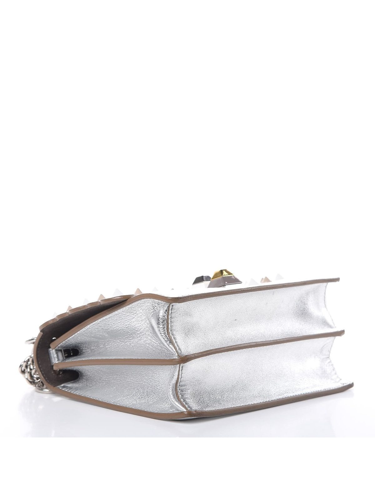 Fendi Kan I Metallic Silver Calfskin Scalloped Studded Bag