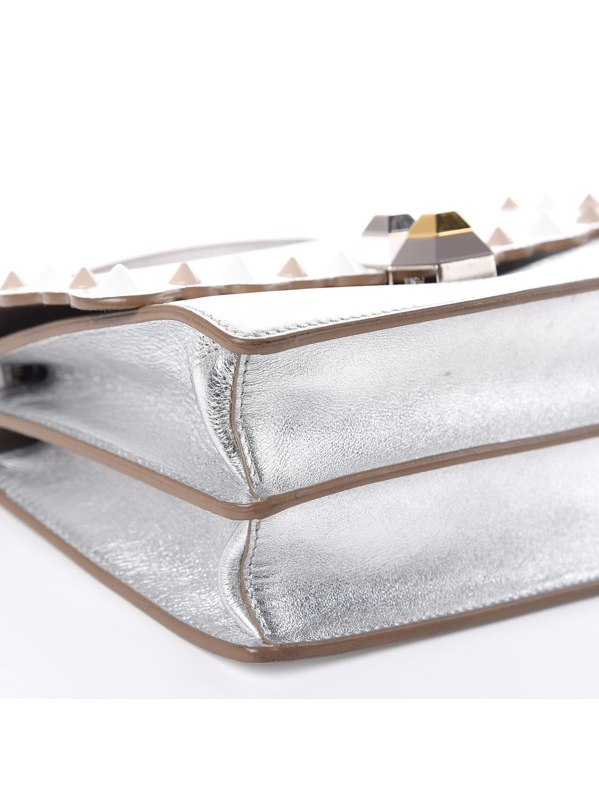 Fendi Kan I Metallic Silver Calfskin Scalloped Studded Bag
